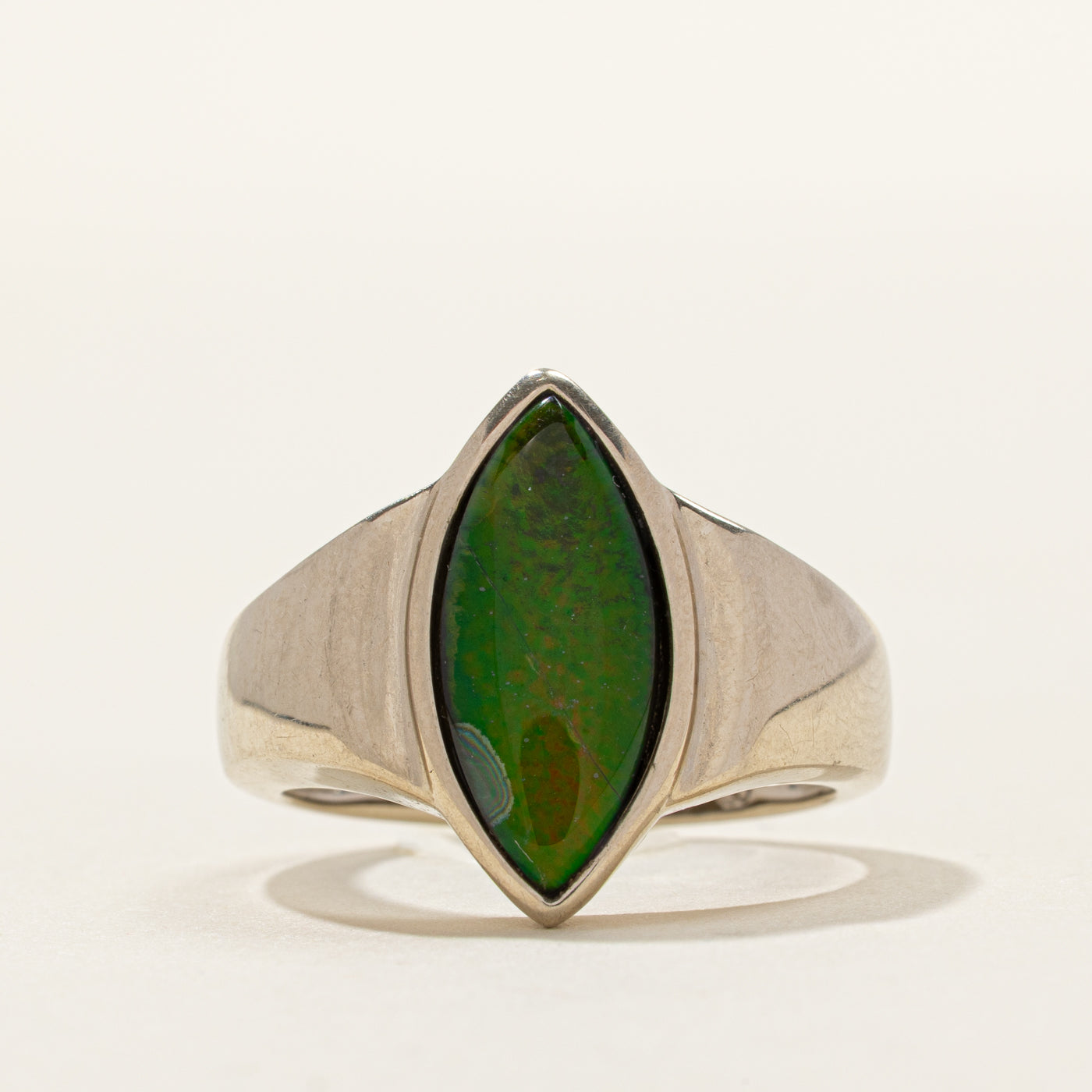Birmingham Cabochon Ammolite Navette Ring | SZ 7.5
