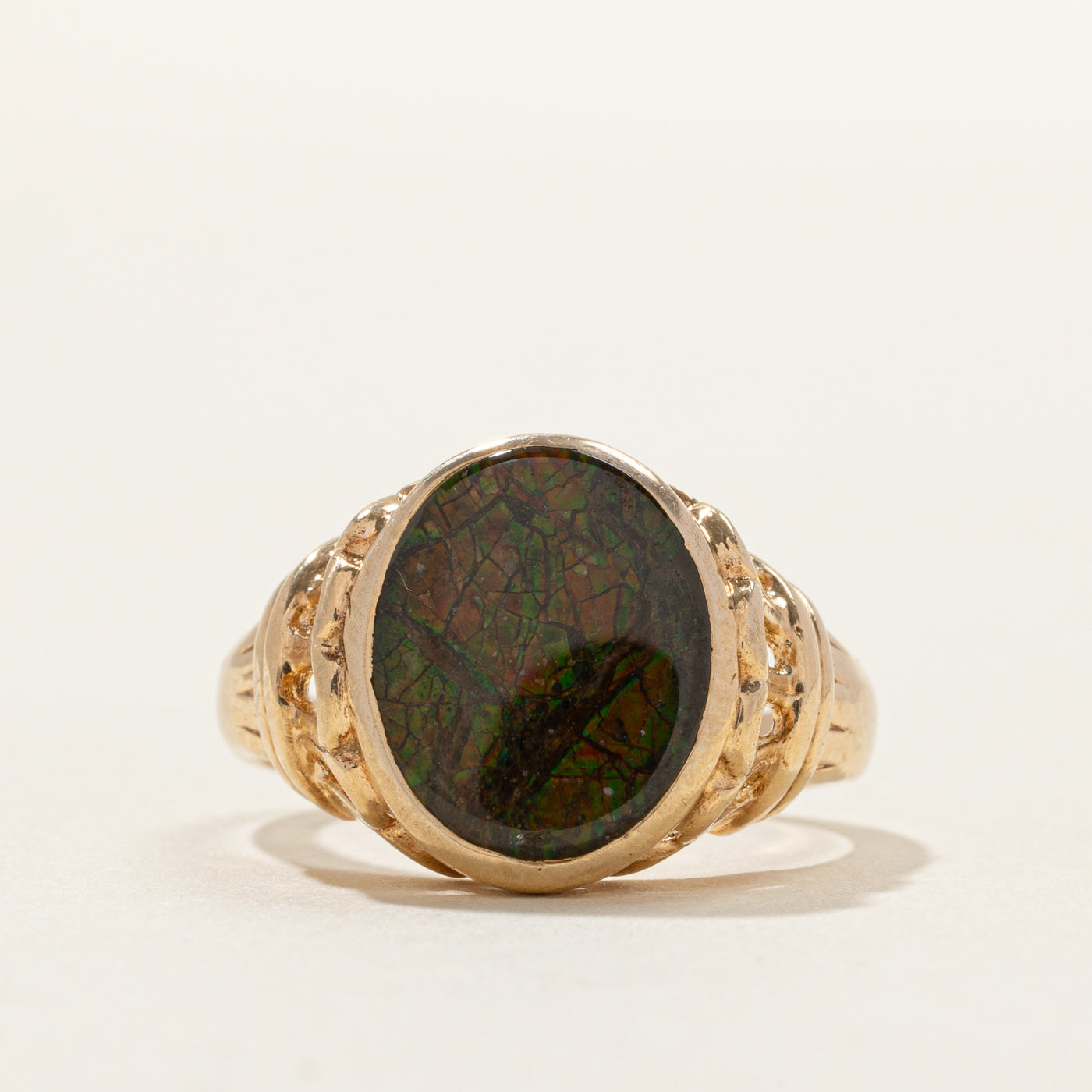 Cabochon Ammolite Textured Signet Ring | SZ 6.25