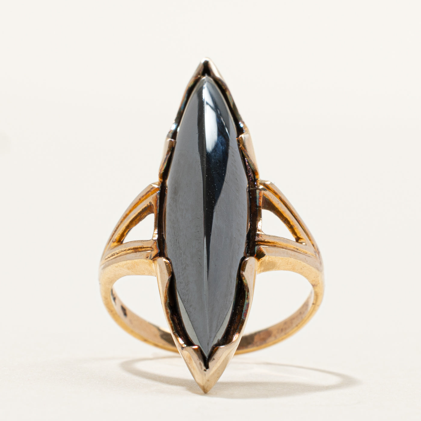 Hematite Open Shank Navette Ring | SZ 5