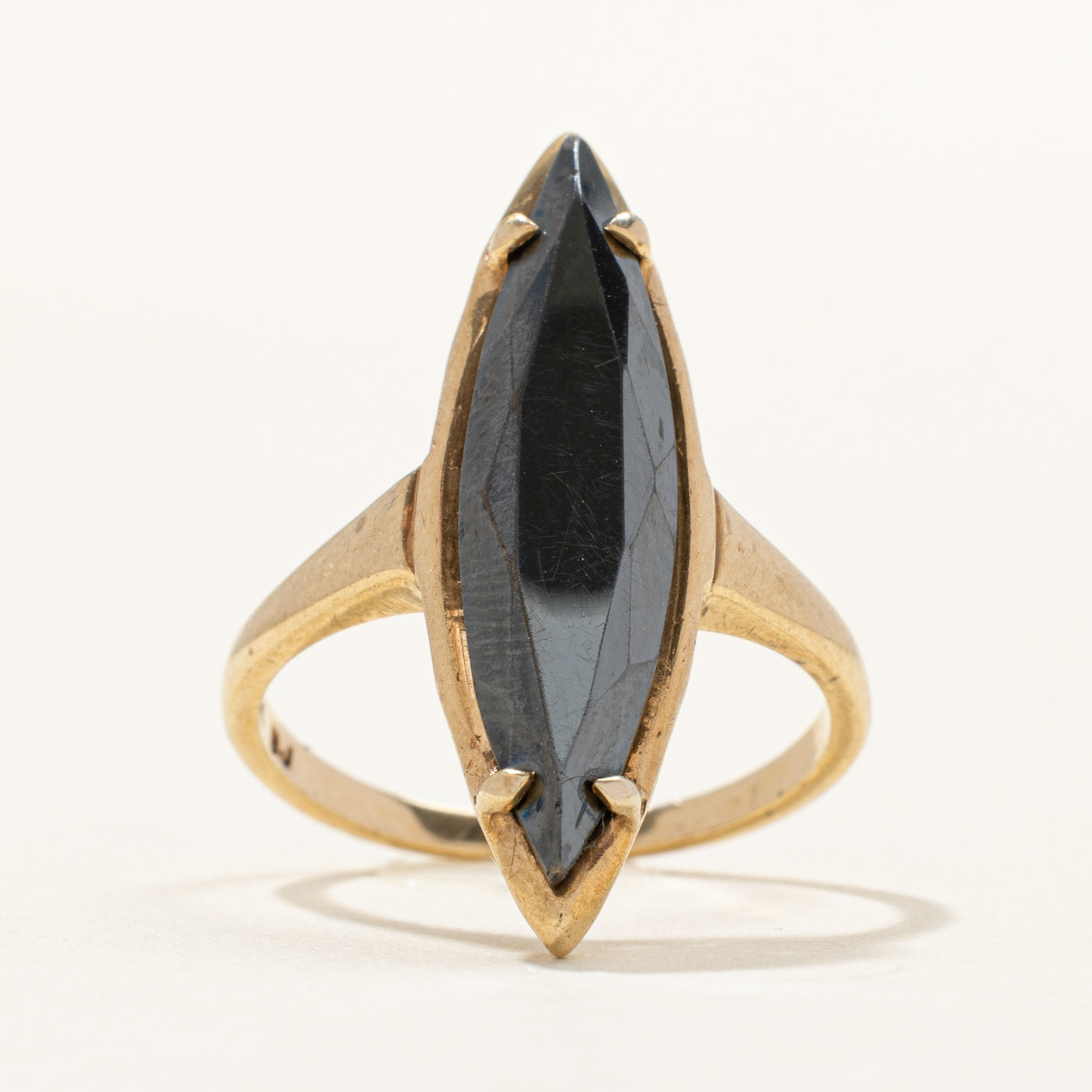 Yellow Gold Hematite Navette Ring | SZ 7.25