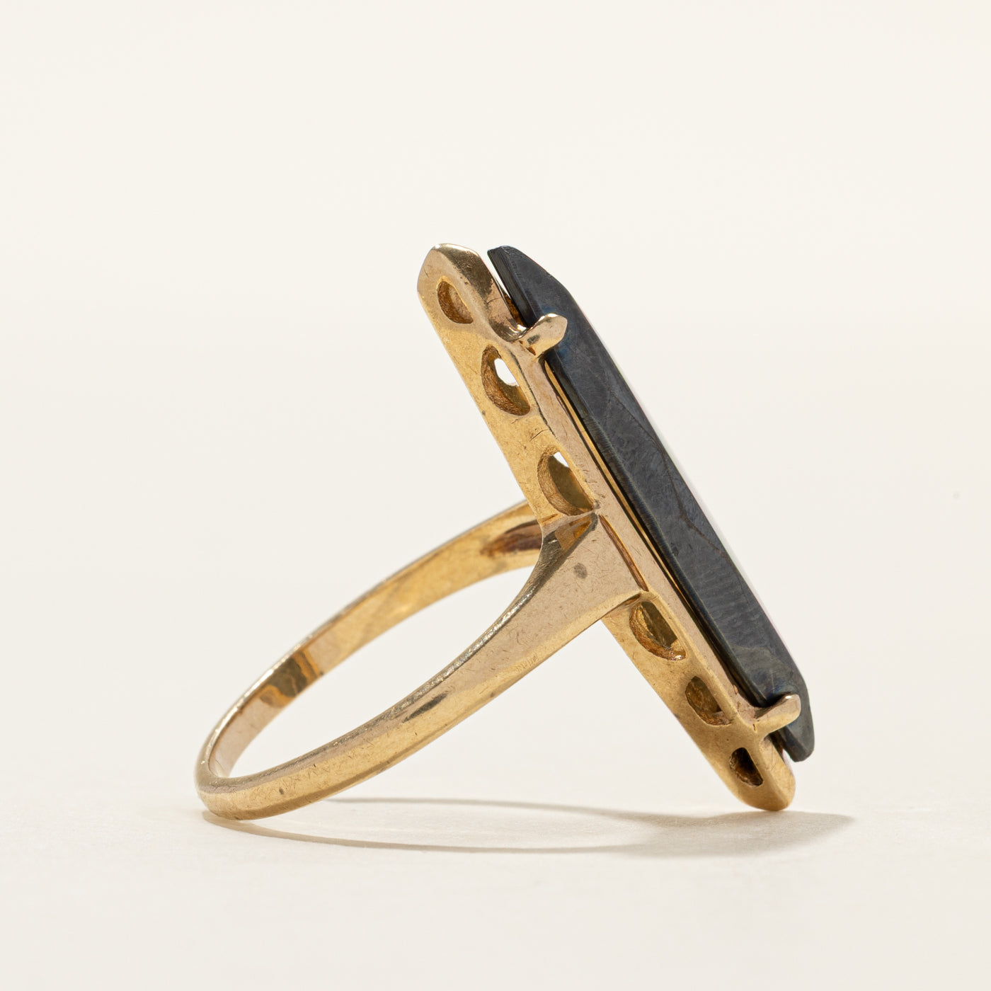 Yellow Gold Hematite Navette Ring | SZ 7.25