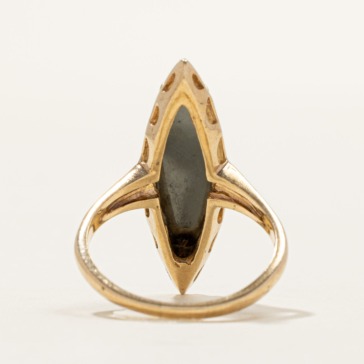 Yellow Gold Hematite Navette Ring | SZ 7.25