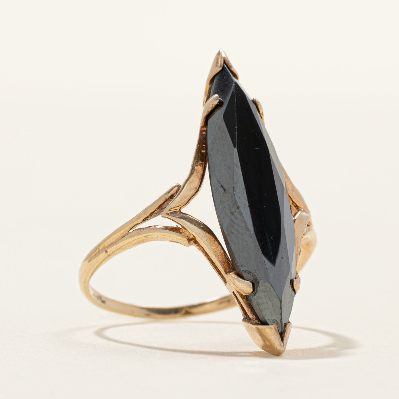 Yellow Gold Hematite Open Shank Navette Ring | SZ 8.25