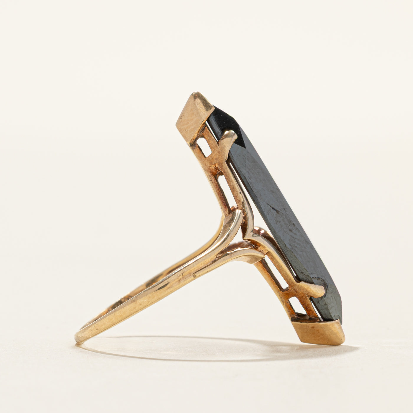 Yellow Gold Hematite Open Shank Navette Ring | SZ 8.25