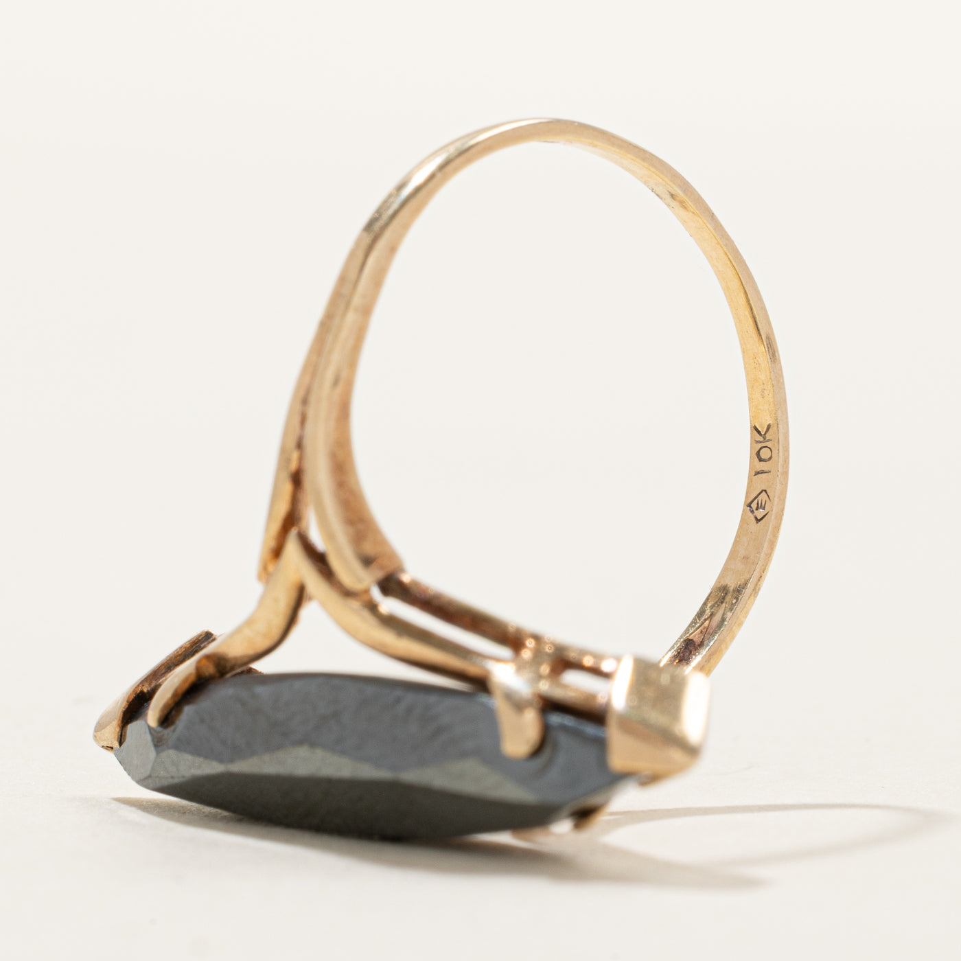 Yellow Gold Hematite Open Shank Navette Ring | SZ 8.25
