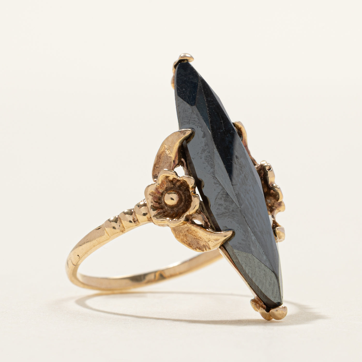 Hematite Floral Navette Ring | SZ 8.75