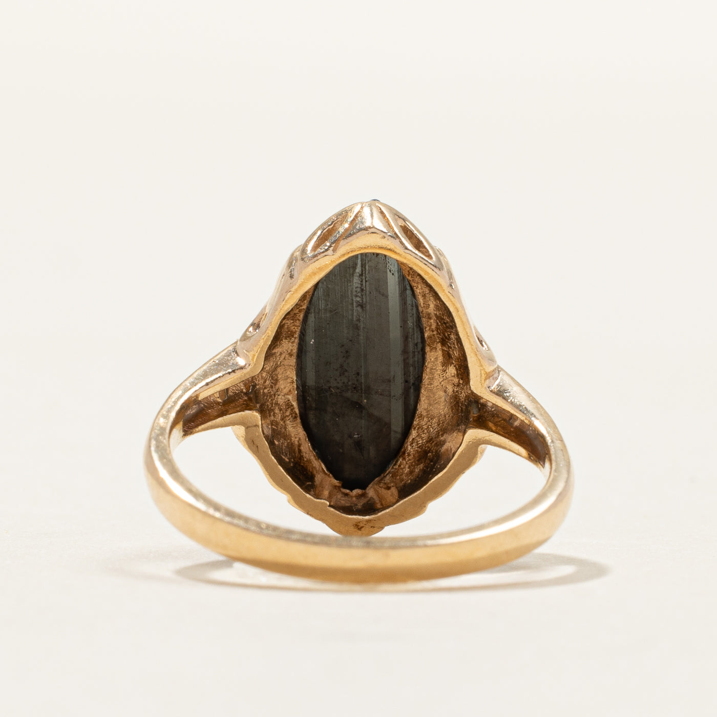 Yellow Gold Hematite Navette Ring | SZ 4.25