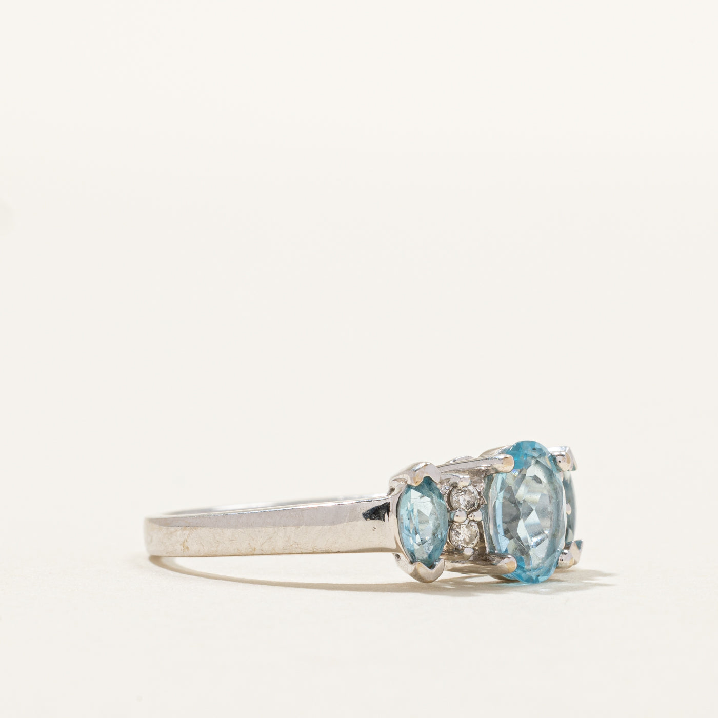 Three Stone Topaz & Diamond Ring | 0.85ct, 0.04ct | SZ 7