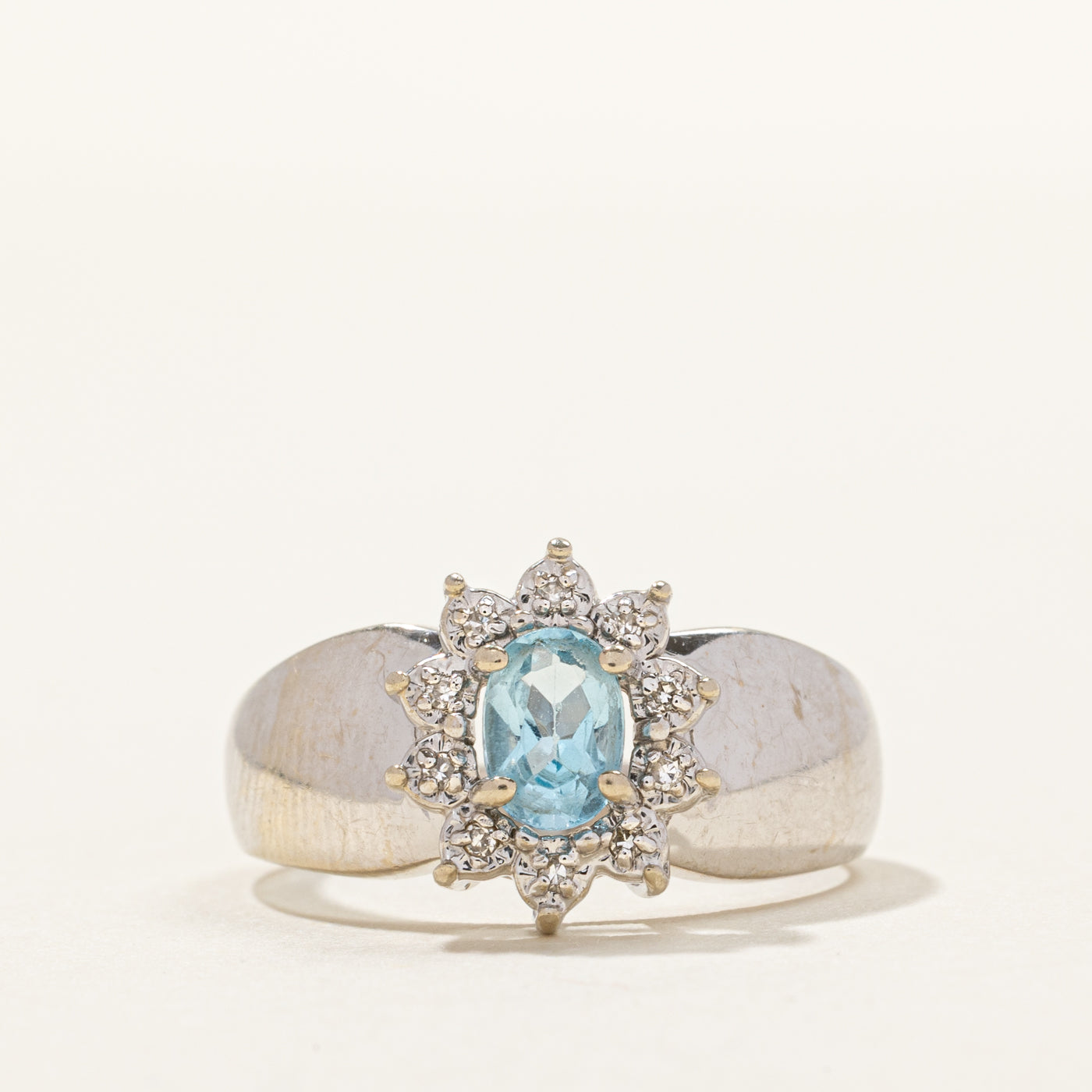 Oval Cut Topaz & Diamond Petal Halo Ring | 0.36ct, 0.05ctw | SZ 6.5