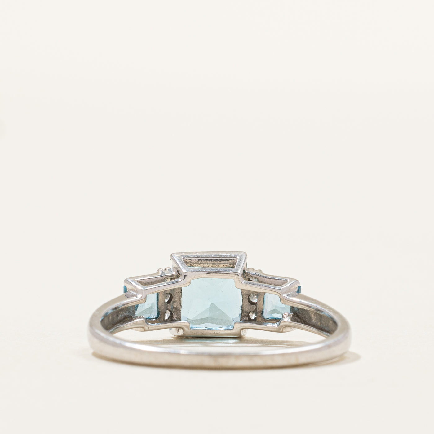 Radiant Cut Three Stone Topaz & Diamond Ring | 1.57ctw, 0.02ctw | SZ 7.75