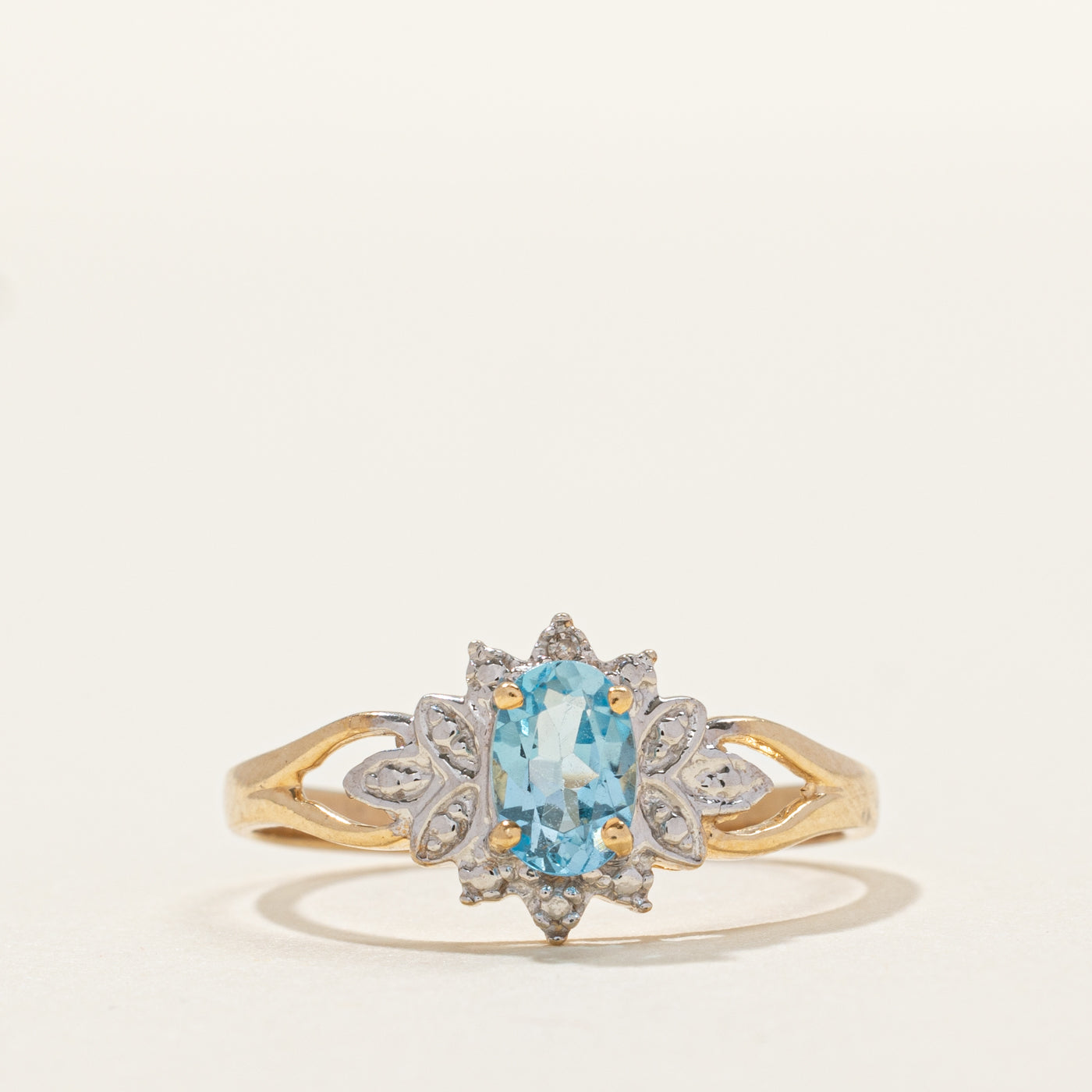 Oval Cut Topaz & Diamond Petal Ring | 0.40ct, 0.002ctw | SZ 6.75