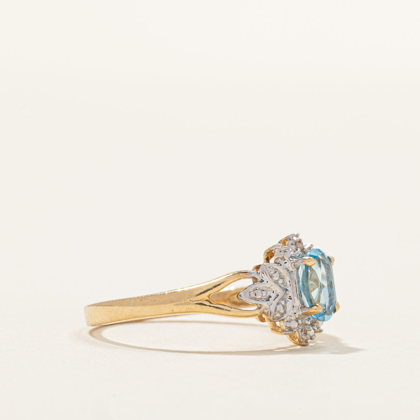 Oval Cut Topaz & Diamond Petal Ring | 0.40ct, 0.002ctw | SZ 6.75