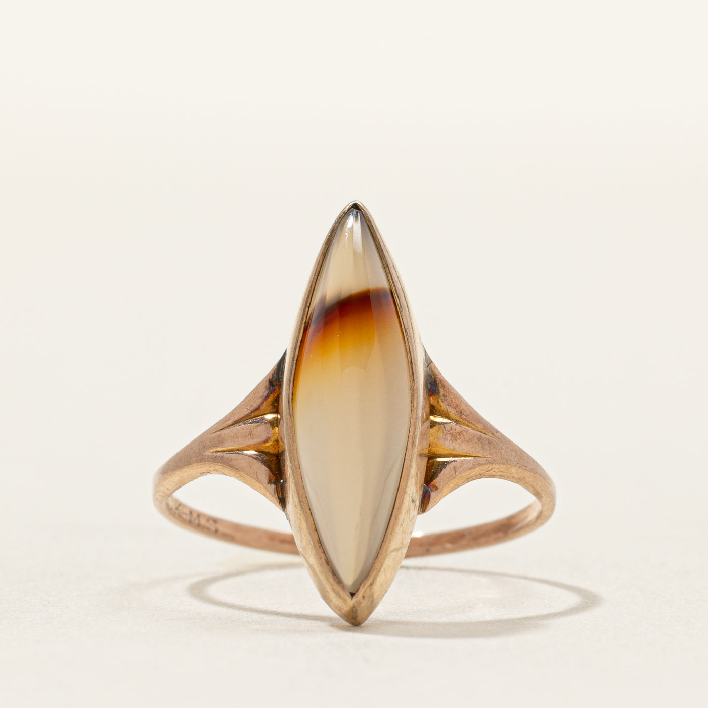 Bague Navette en agate cabochon | Taille 6,25