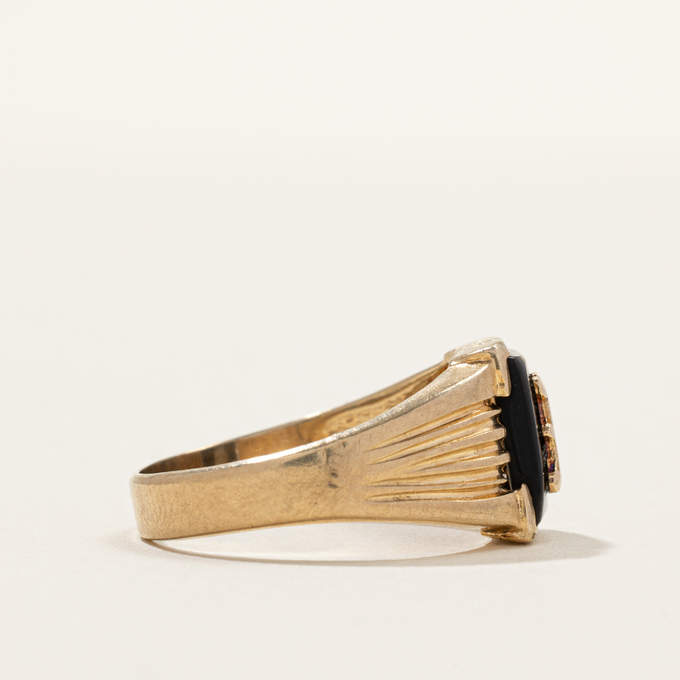 Yellow Gold "A" Initial Grooved Signet Ring | SZ 8