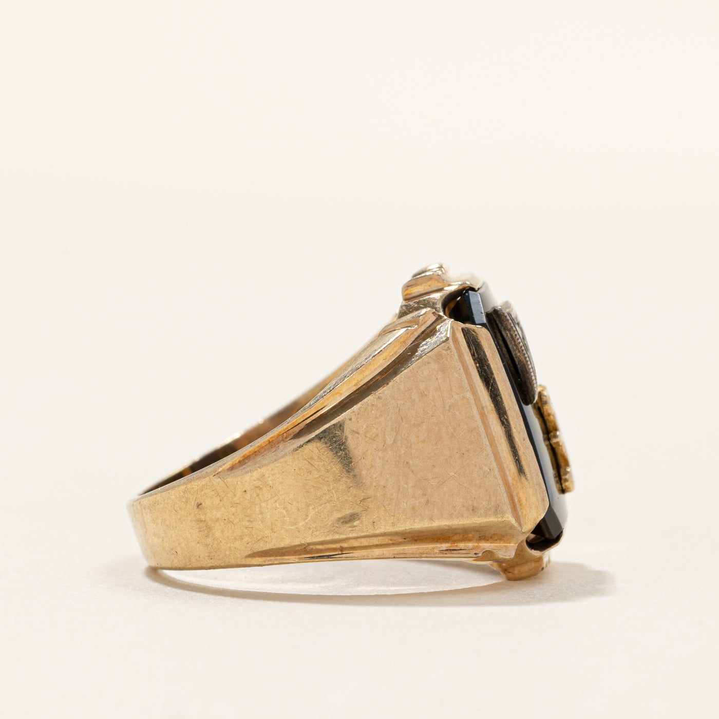 Onyx & Diamond "B" Initial Signet Ring | 0.003ct | SZ 7.75