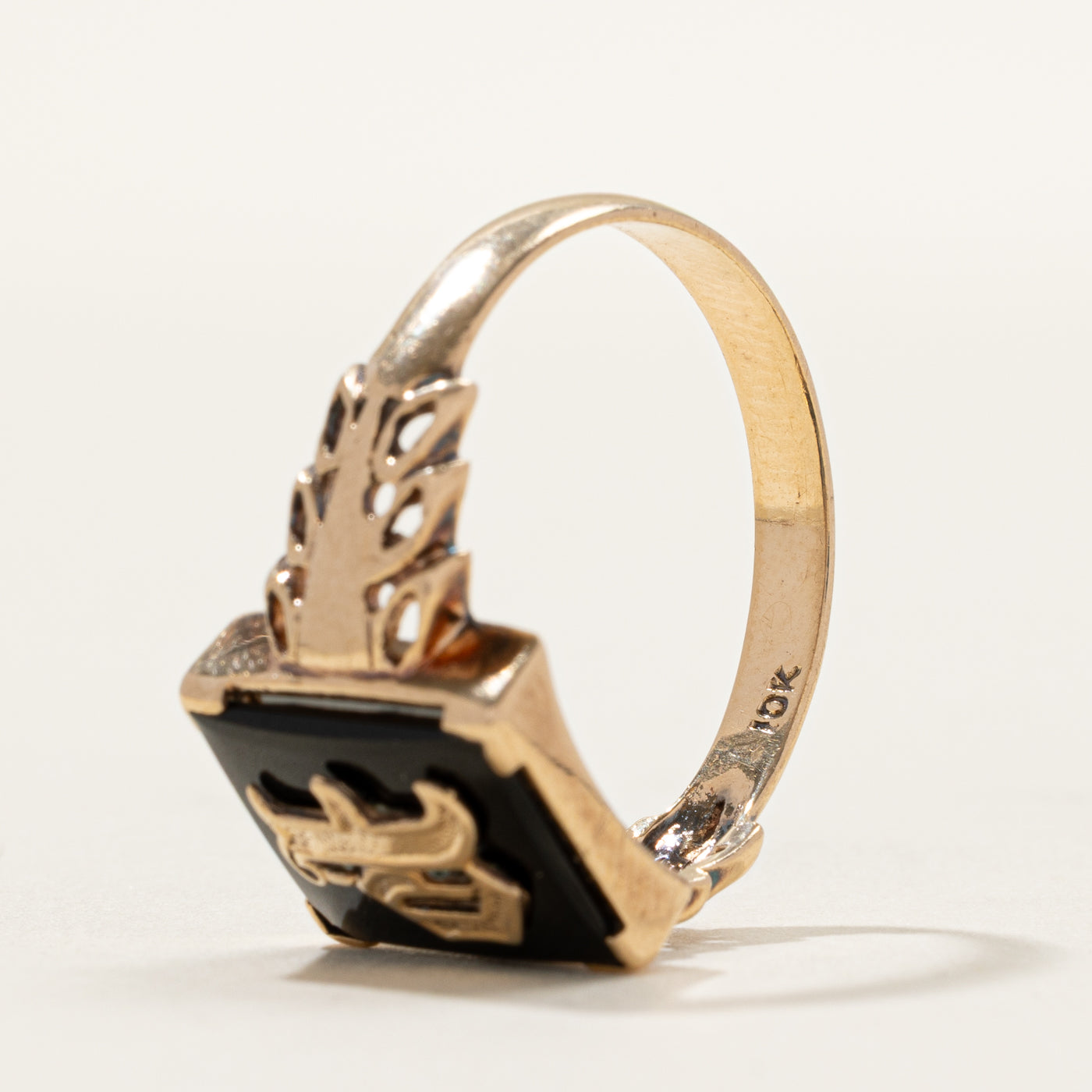 Onyx Letter "P" Initial Textured Signet Ring | SZ 9.5