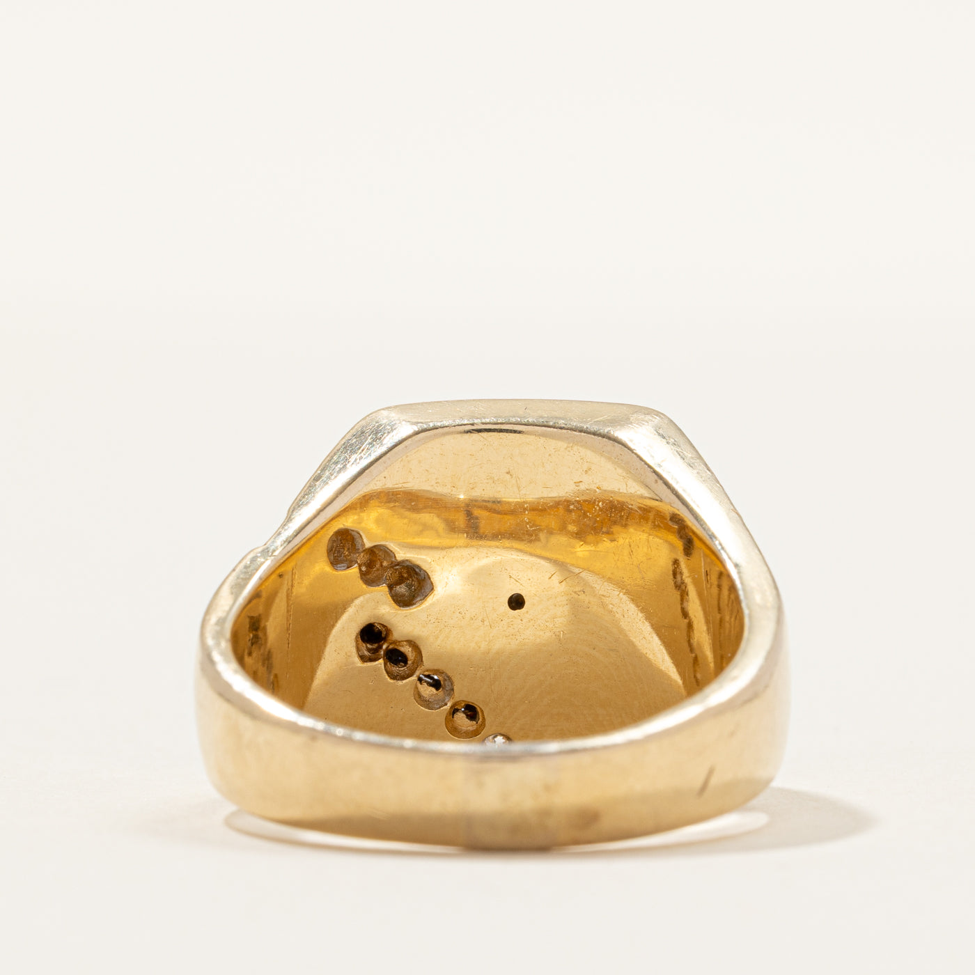 Flush Set Onyx & Diagonal Diamond Signet Ring | 0.21ctw | SZ 10.75