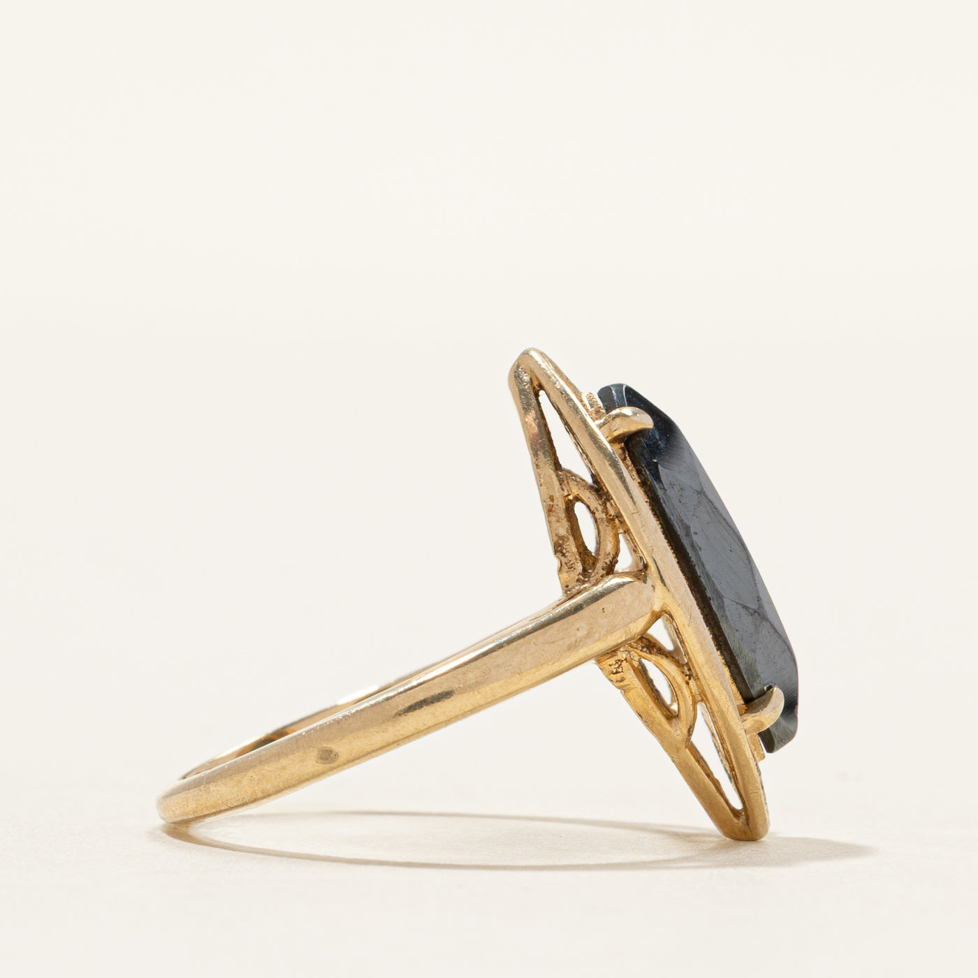 Hematite Textured Navette Ring | SZ 5