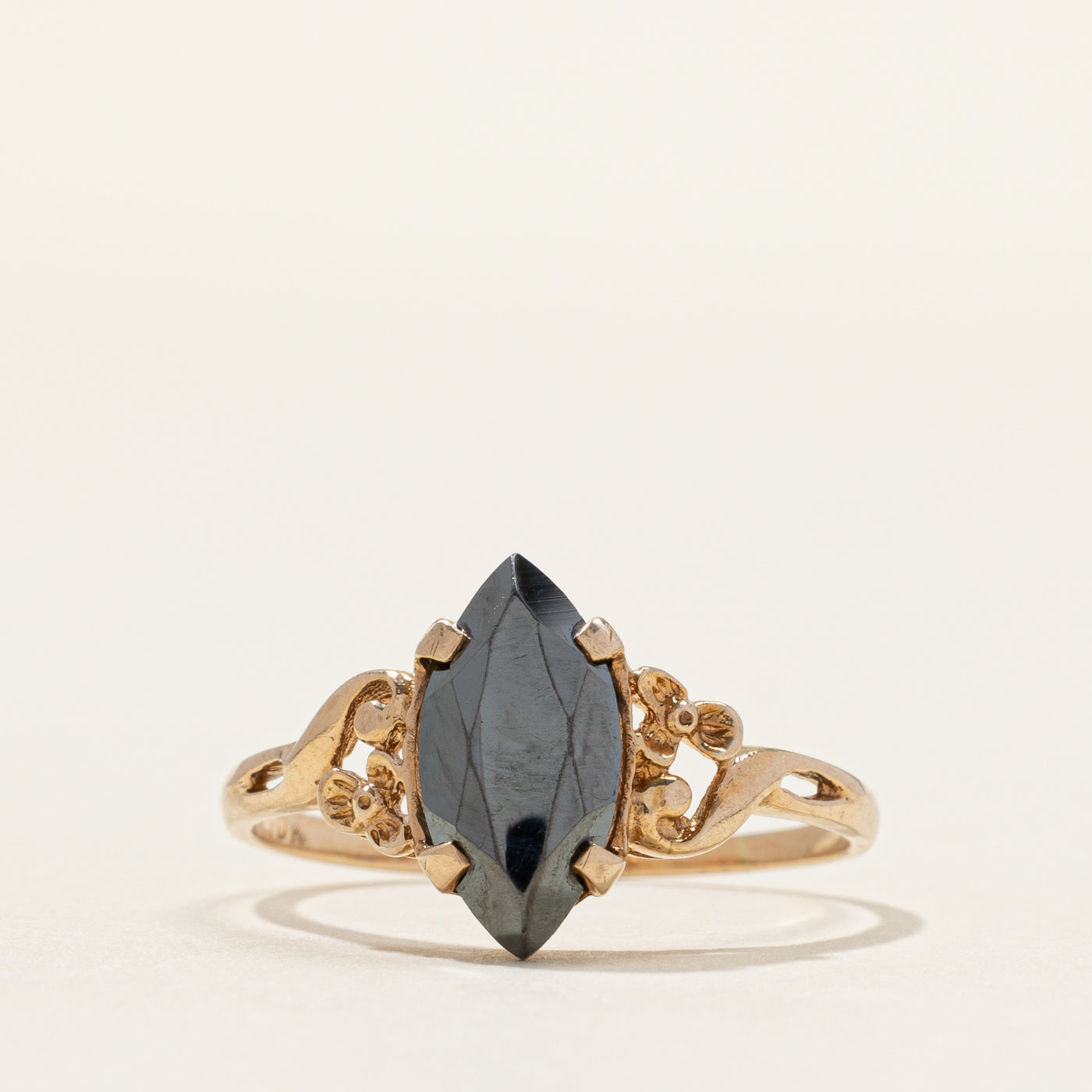 Hematite Floral Navette Ring | SZ 7.75
