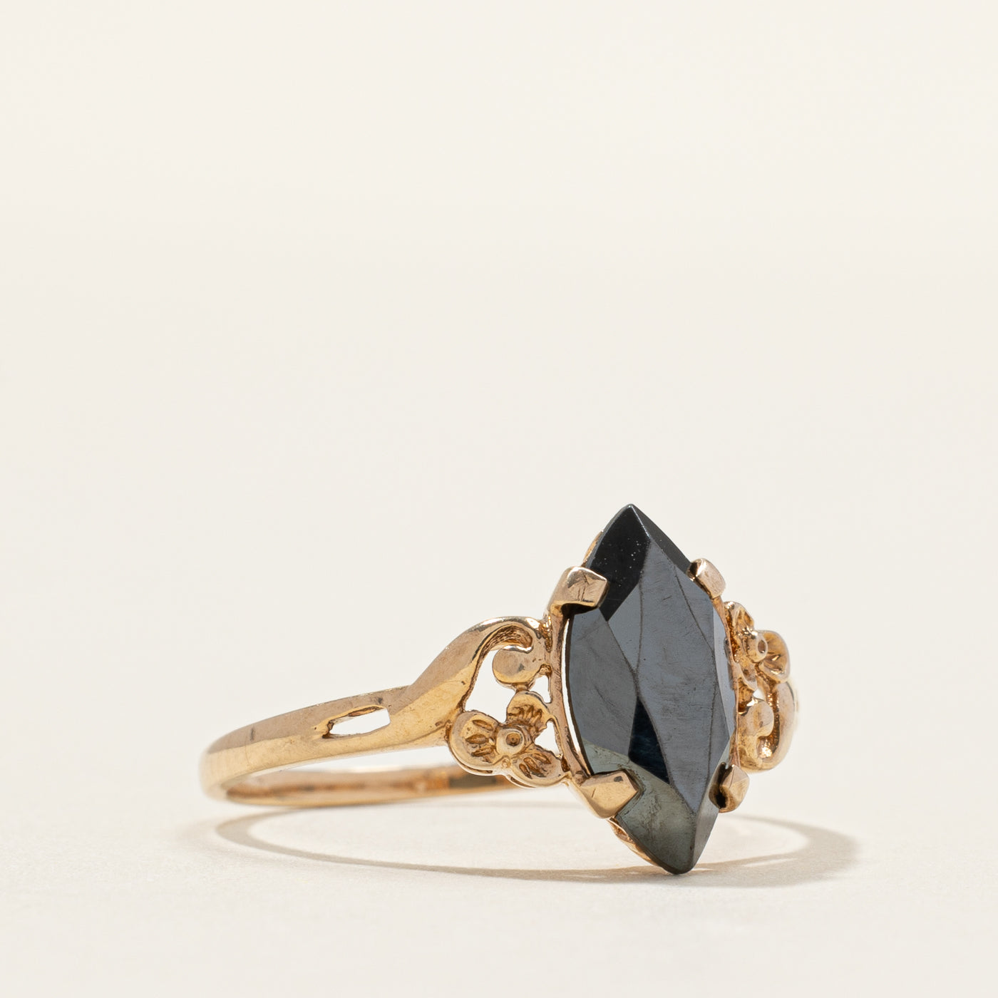 Hematite Floral Navette Ring | SZ 7.75