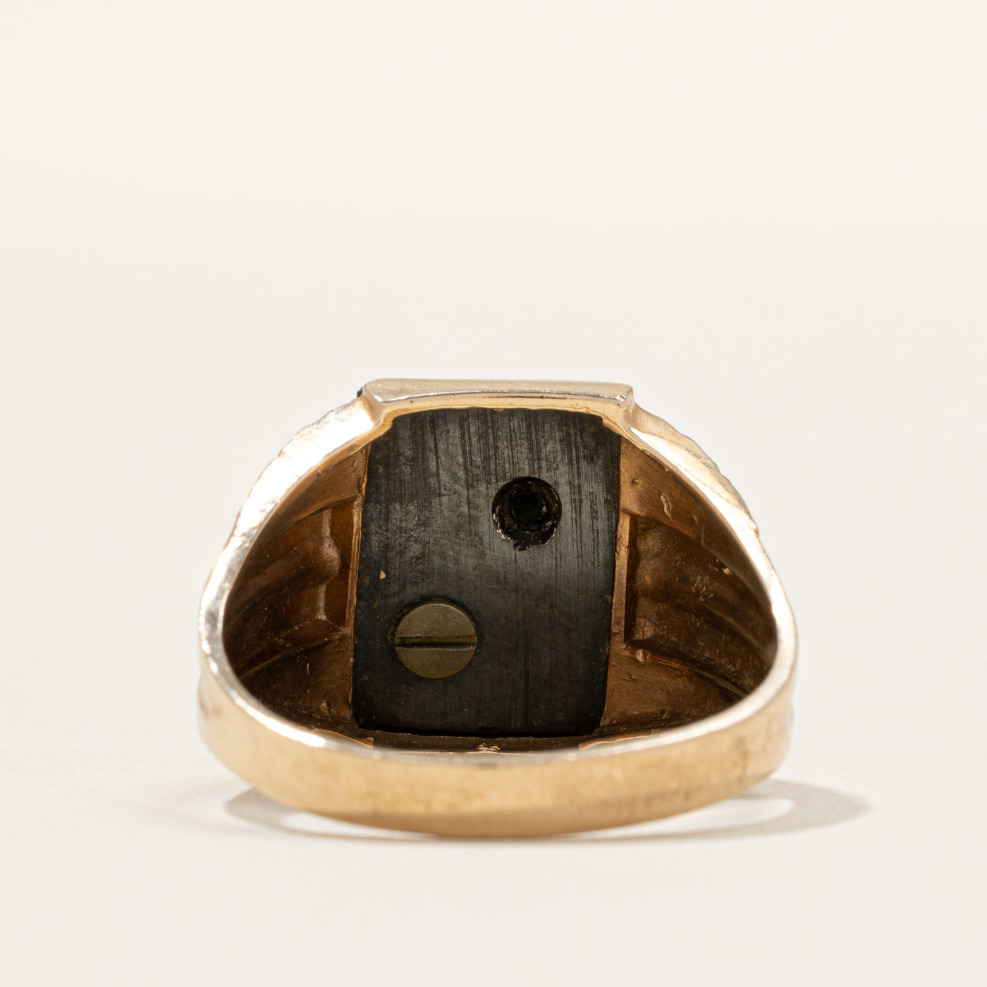 Hematite & Diamond "B" Initial Signet Ring | 0.005ct | SZ 9.5