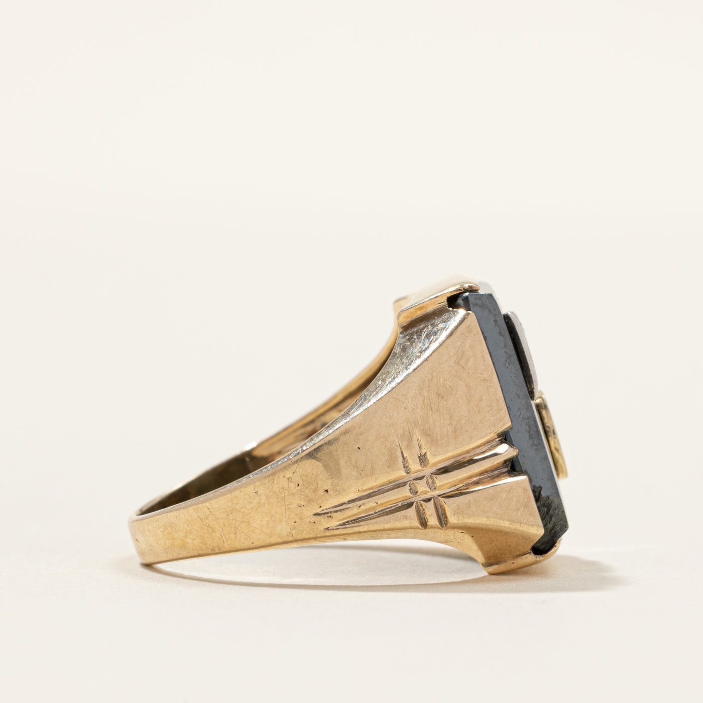 Hematite & Diamond "G" Initial Signet Ring | 0.002ct | SZ 9.5