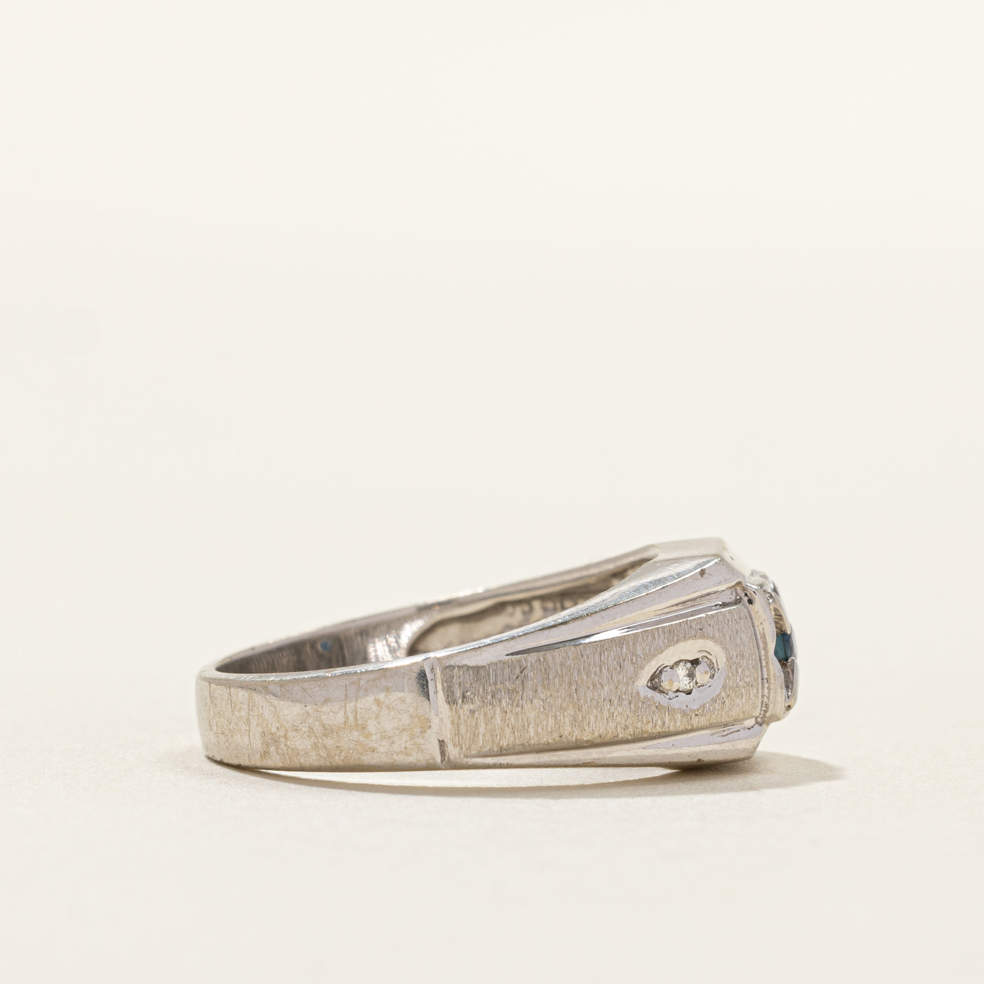 White Gold Sapphire & Diamond Textured Ring | 0.01ctw | SZ 7.75