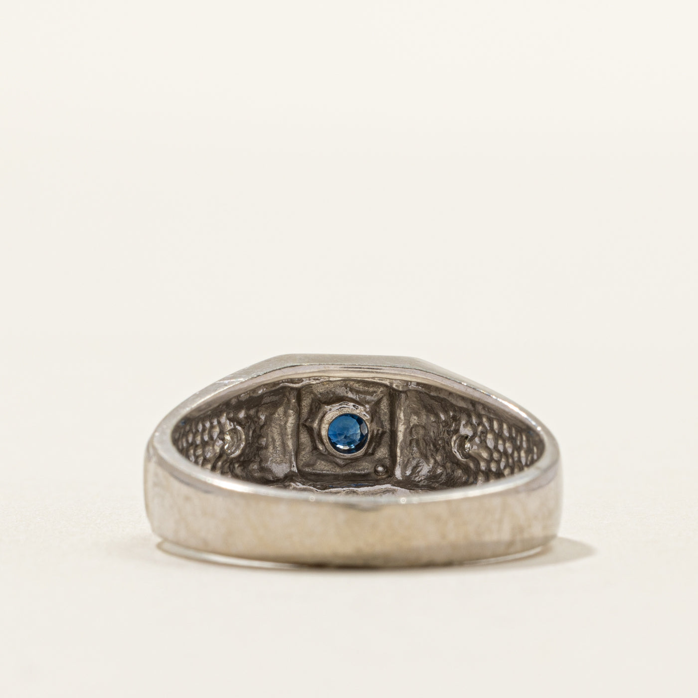 White Gold Sapphire & Diamond Textured Ring | 0.01ctw | SZ 7.75