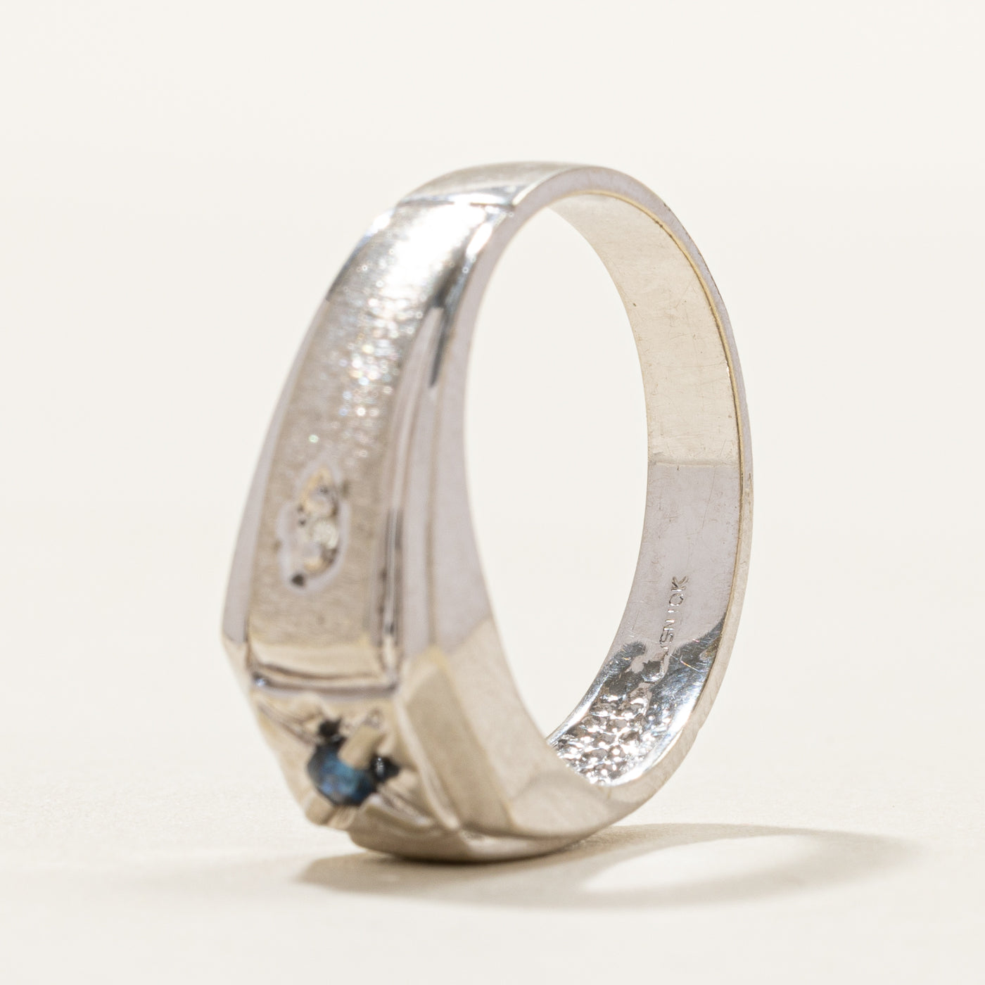 White Gold Sapphire & Diamond Textured Ring | 0.01ctw | SZ 7.75