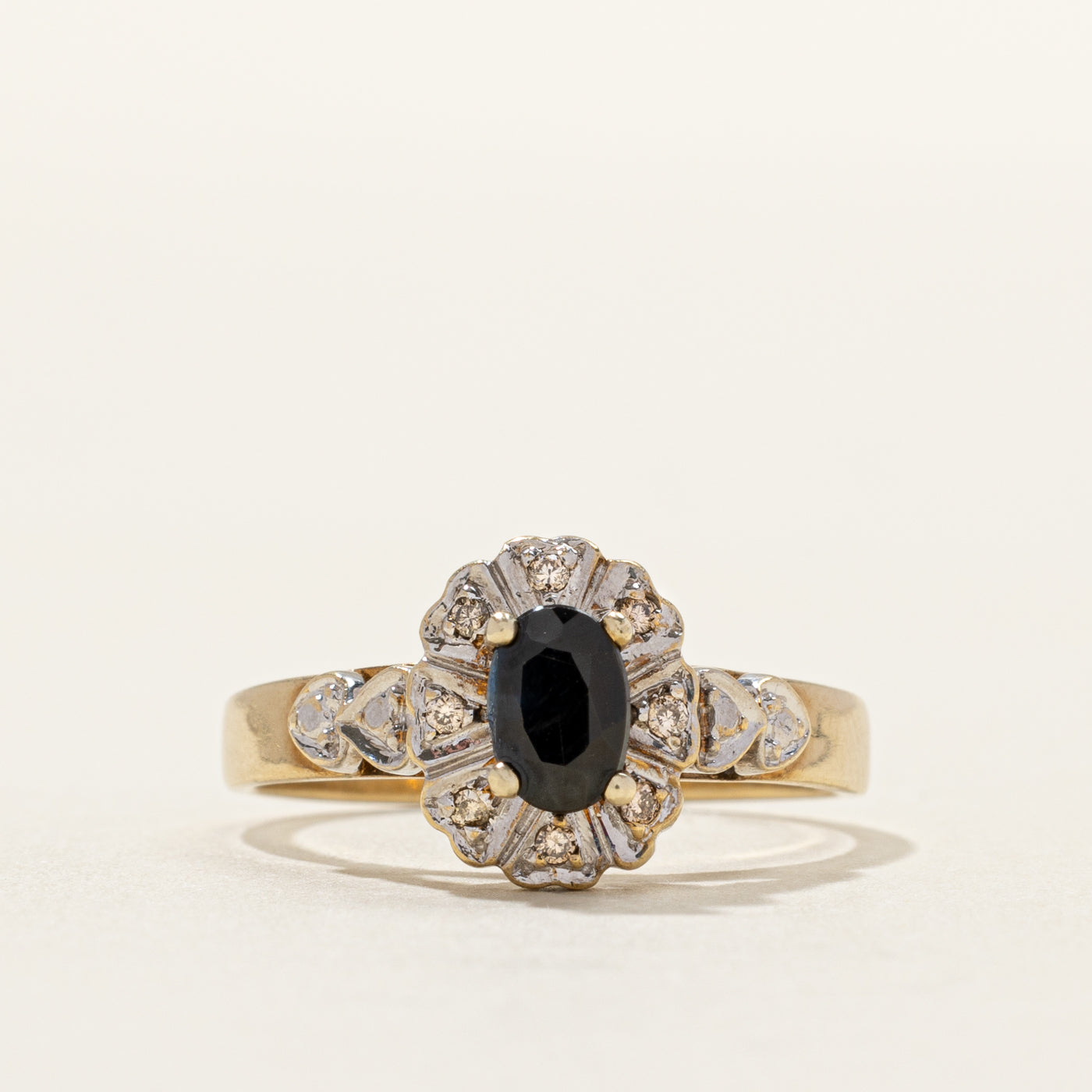 Vintage Oval Cut Sapphire & Diamond Halo Ring | 0.04ctw | SZ 6.5