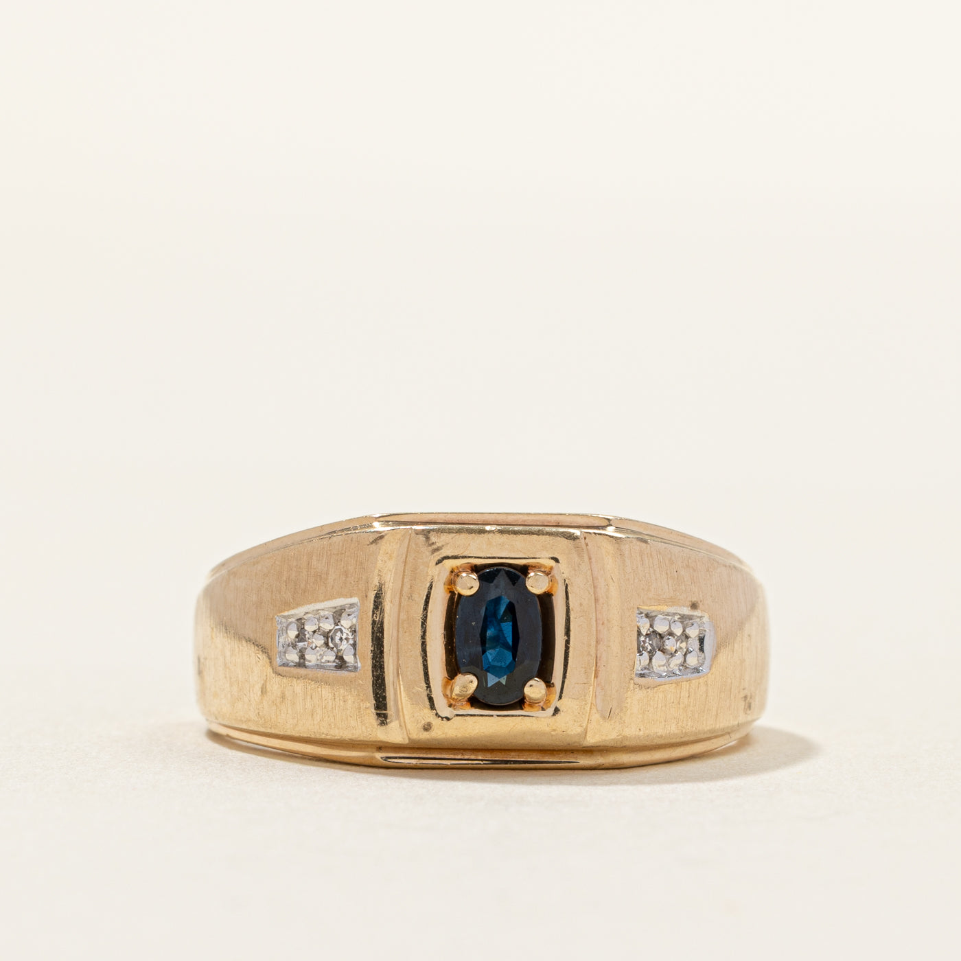 Oval Cut Sapphire & Diamond Signet Ring | 0.02ctw | SZ 8.5