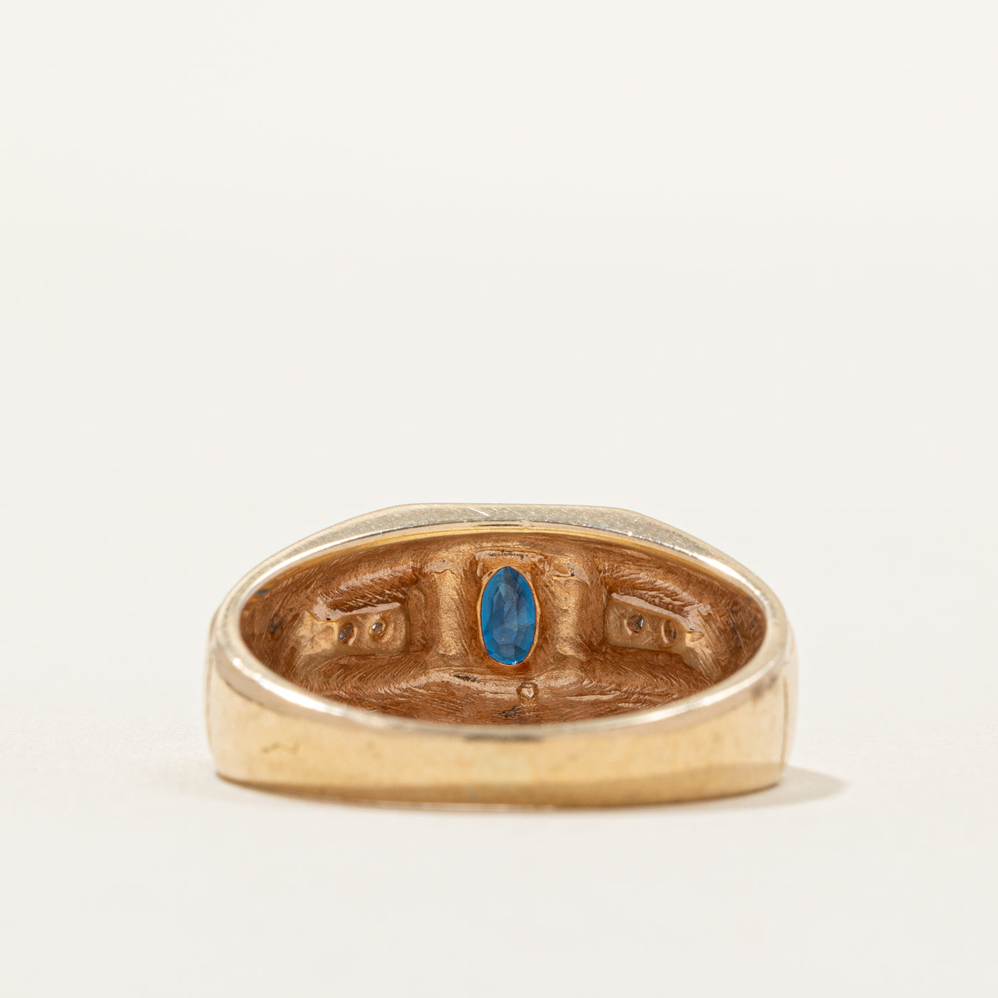 Oval Cut Sapphire & Diamond Signet Ring | 0.02ctw | SZ 8.5