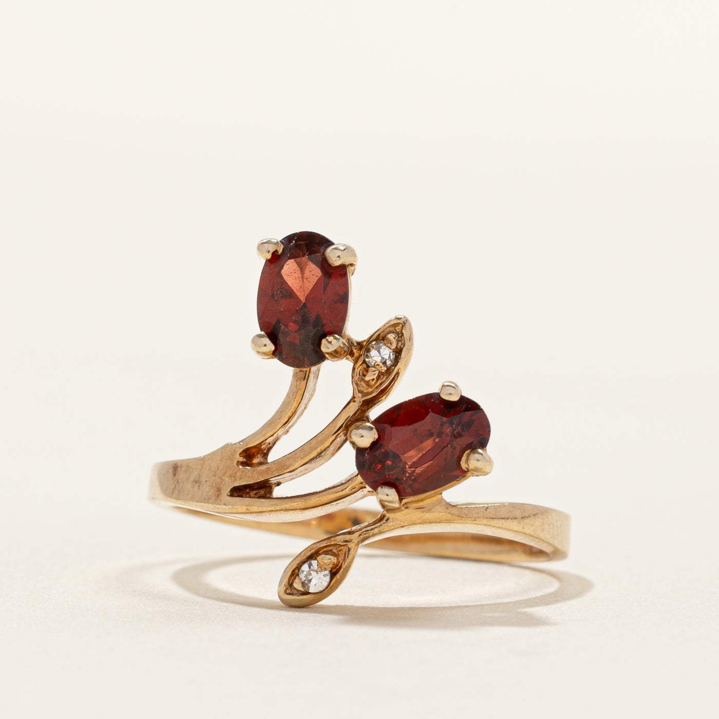 Oval Cut Garnet & Diamond Bypass Ring | 0.01ctw | SZ 6.5