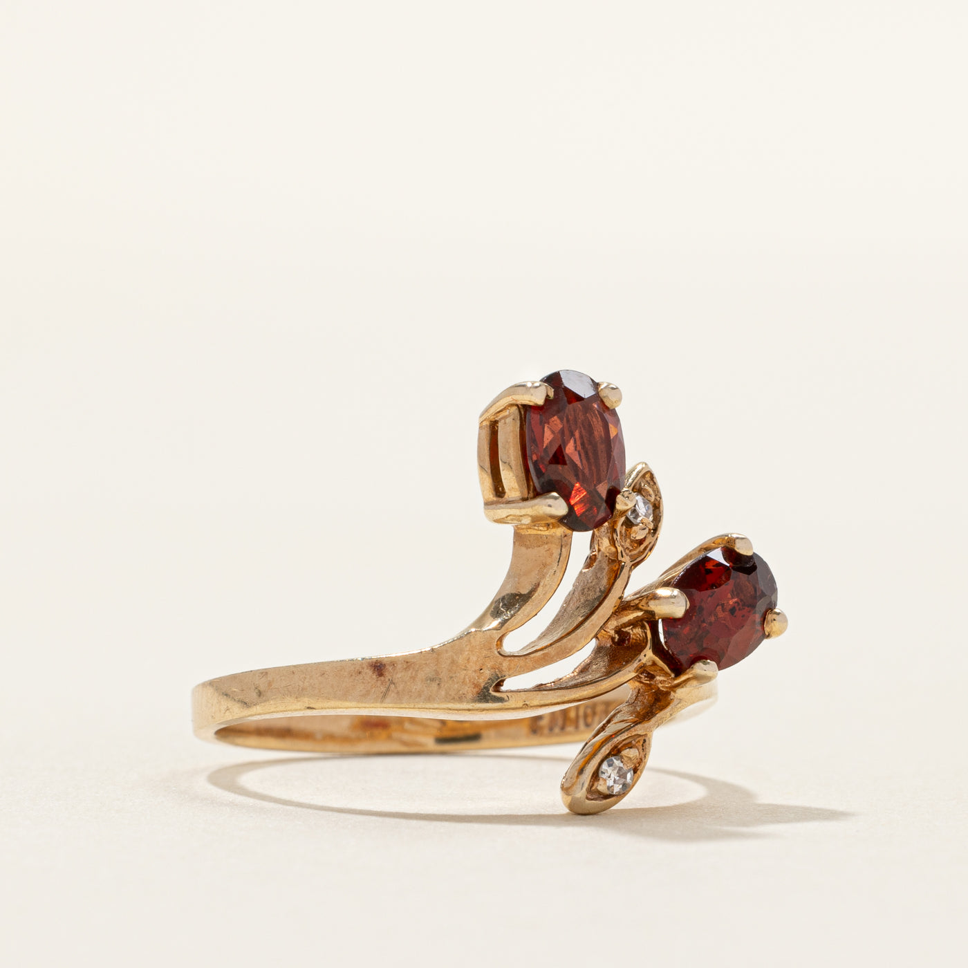 Oval Cut Garnet & Diamond Bypass Ring | 0.01ctw | SZ 6.5