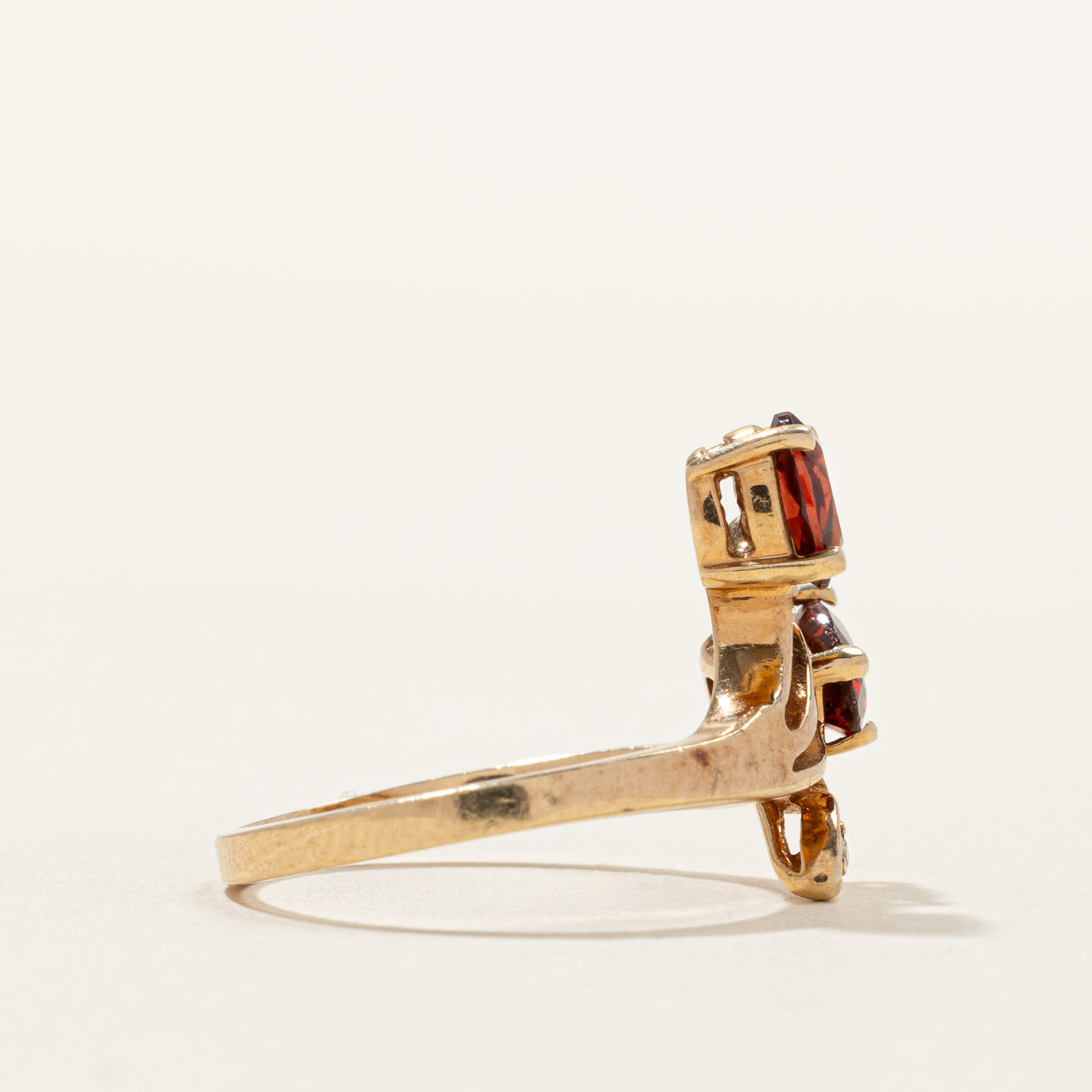 Oval Cut Garnet & Diamond Bypass Ring | 0.01ctw | SZ 6.5