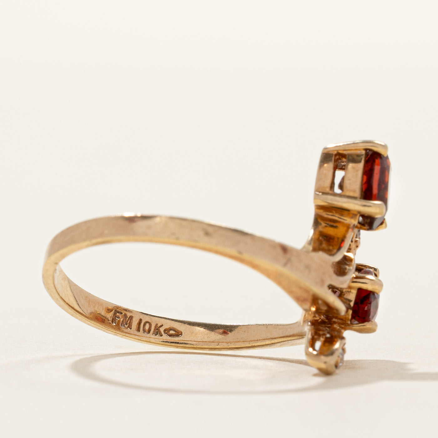 Oval Cut Garnet & Diamond Bypass Ring | 0.01ctw | SZ 6.5