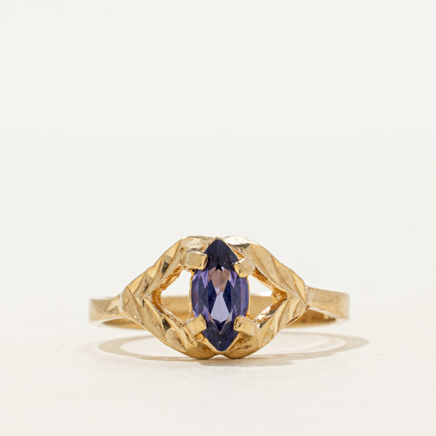 Marquise Cut Synthetic Sapphire Open Shank Textured Ring | SZ 7.25