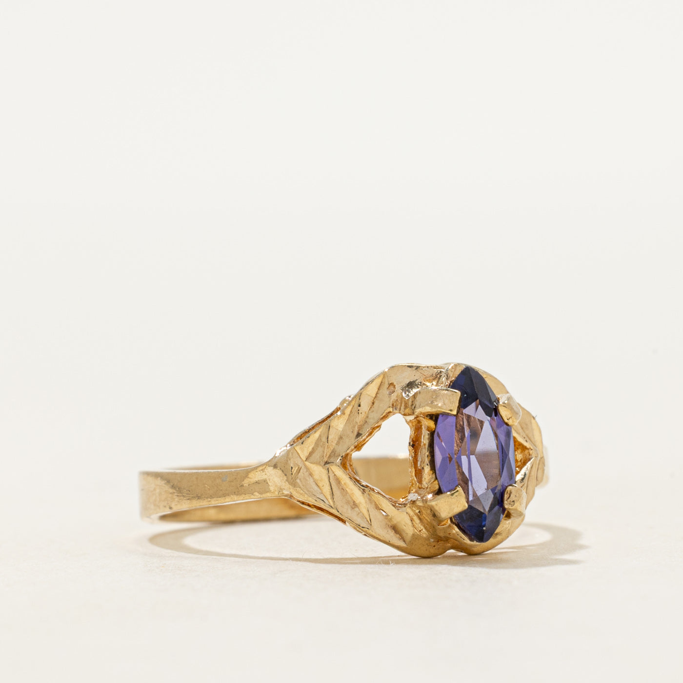 Marquise Cut Synthetic Sapphire Open Shank Textured Ring | SZ 7.25