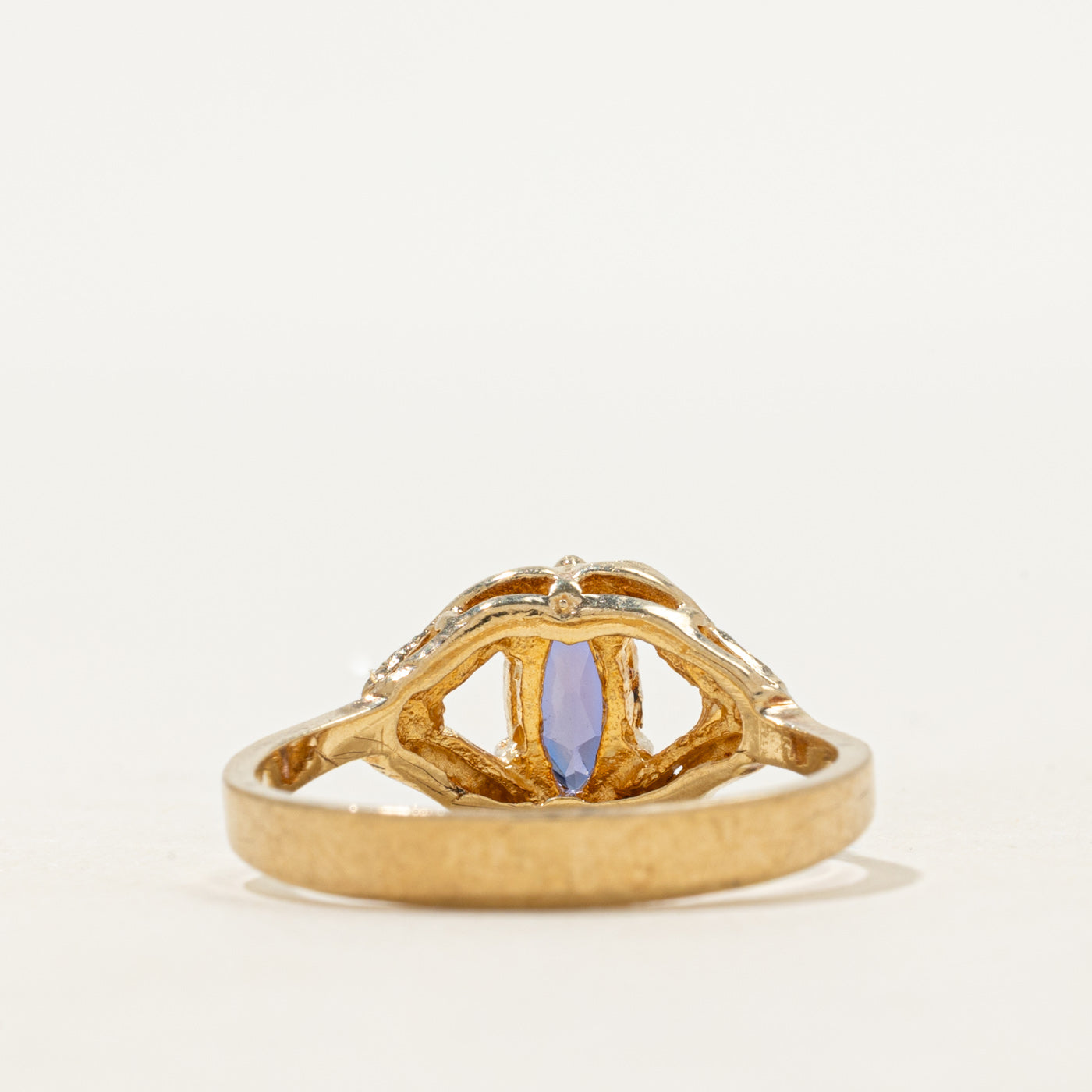 Marquise Cut Synthetic Sapphire Open Shank Textured Ring | SZ 7.25