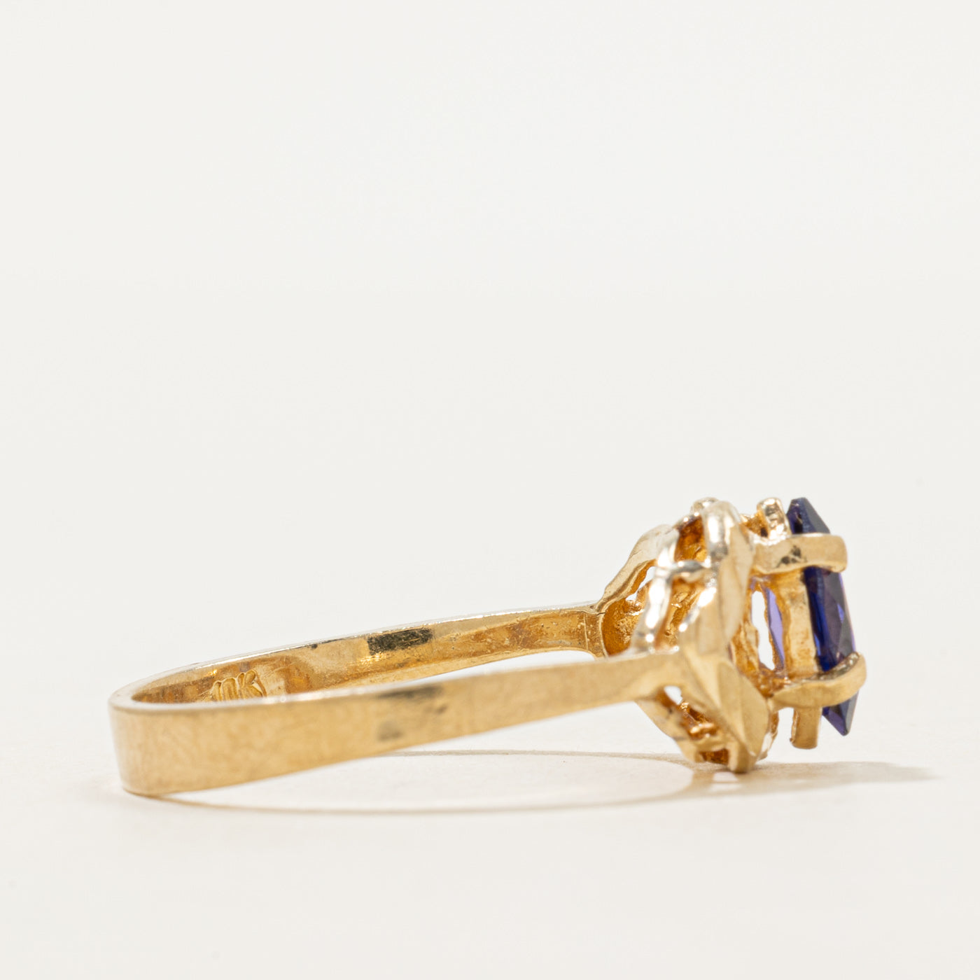 Marquise Cut Synthetic Sapphire Open Shank Textured Ring | SZ 7.25