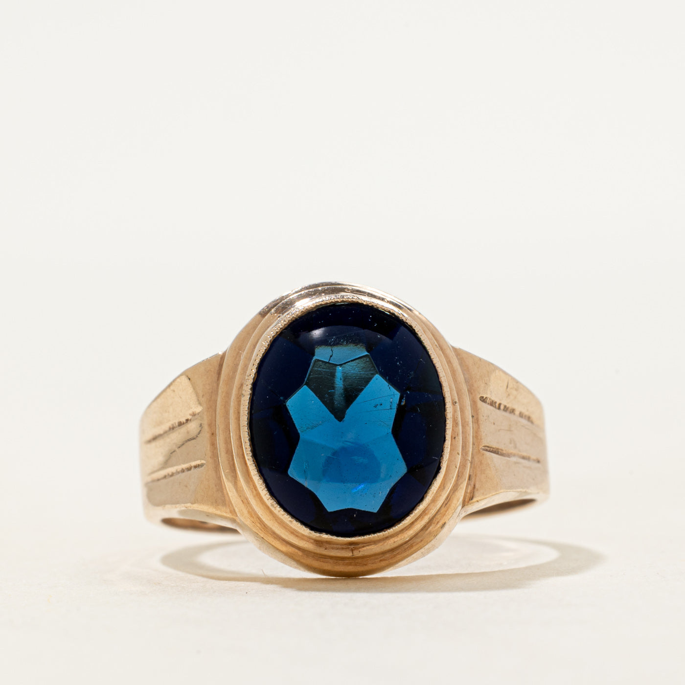 Bezel Set Oval Cut Synthetic Sapphire Ring | SZ 10.75