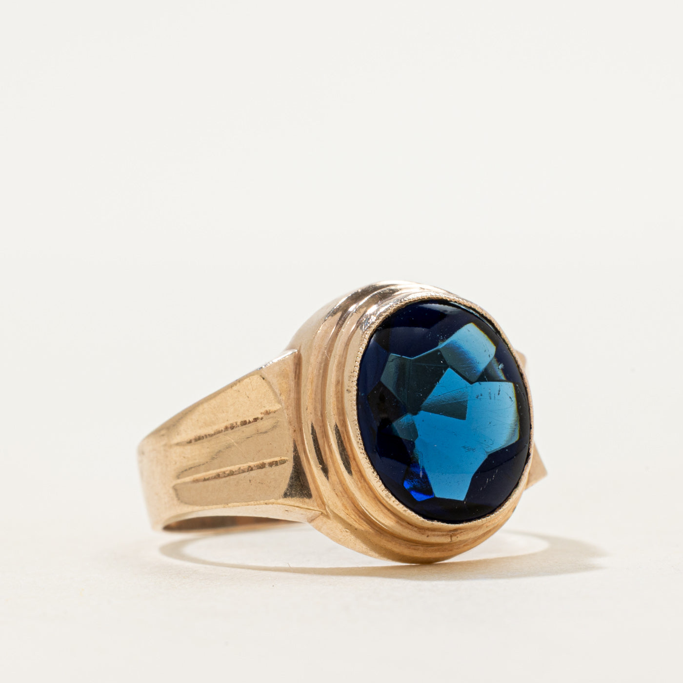 Bezel Set Oval Cut Synthetic Sapphire Ring | SZ 10.75