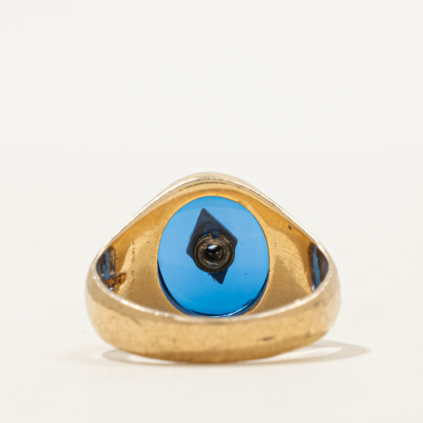 Synthetic Sapphire & Natural Diamond Signet Ring | SZ 7.5