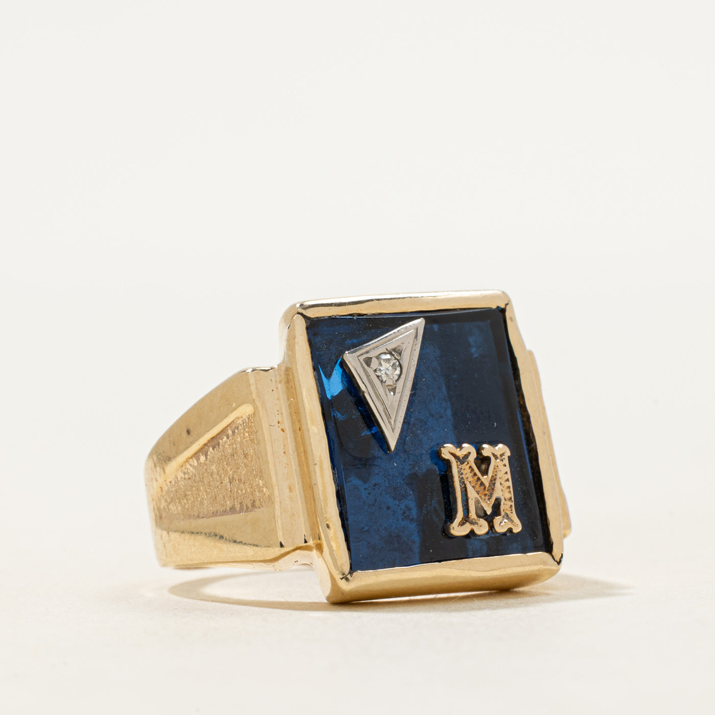 Synthetic Sapphire & Natural Diamond "M" Signet Ring | SZ 5