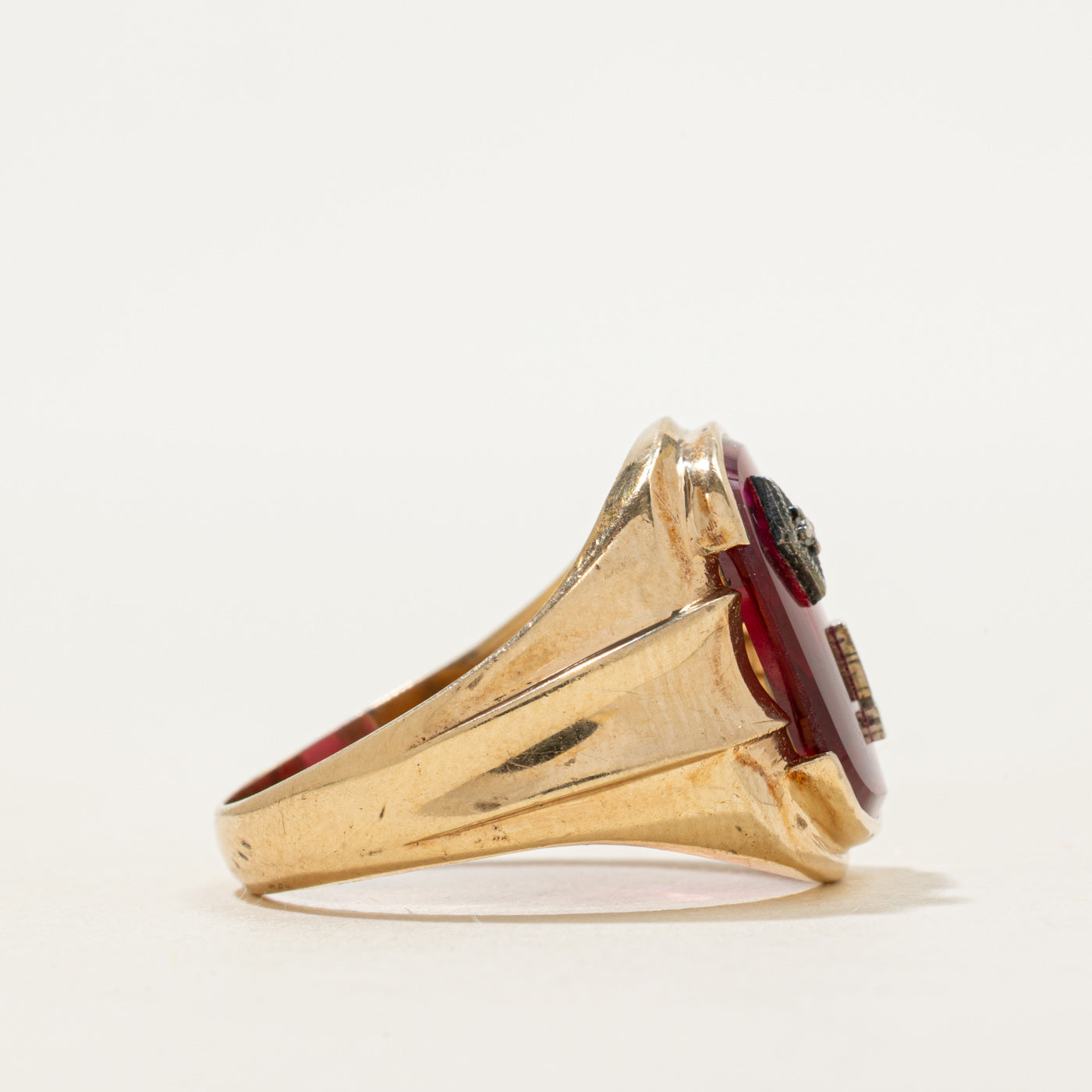 Synthetic Ruby & Natural Diamond "S" Signet Ring | SZ 10.25