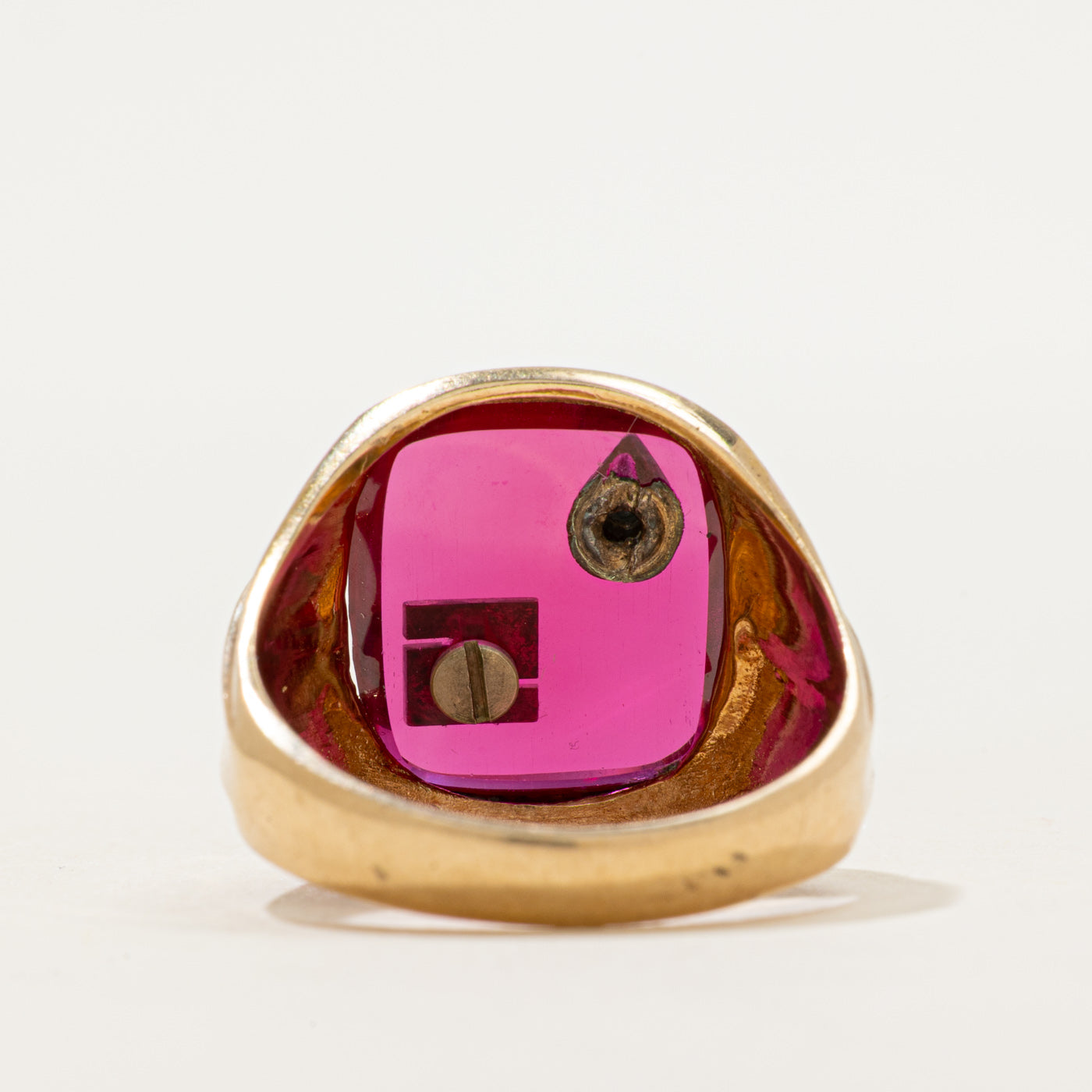 Synthetic Ruby & Natural Diamond "S" Signet Ring | SZ 10.25