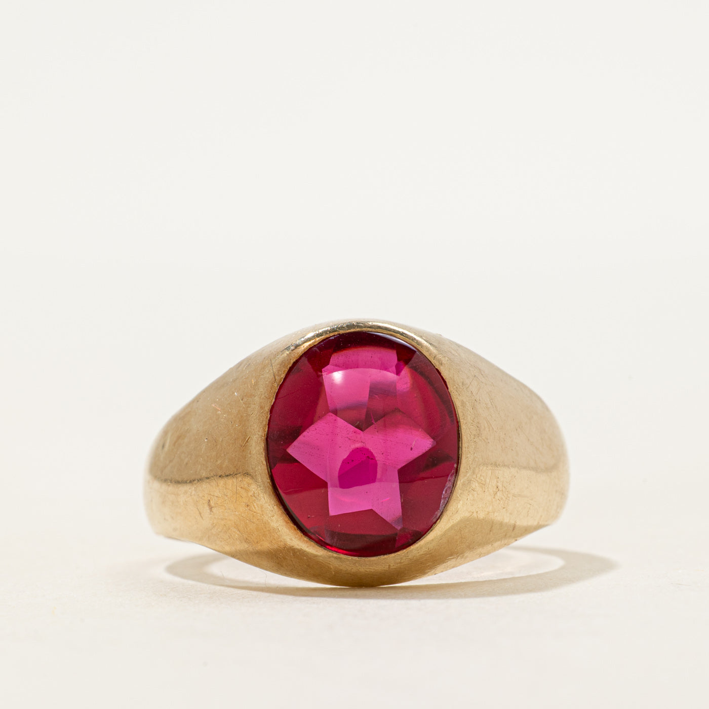 Bezel Set Oval Cut Synthetic Ruby Ring | SZ 10.5