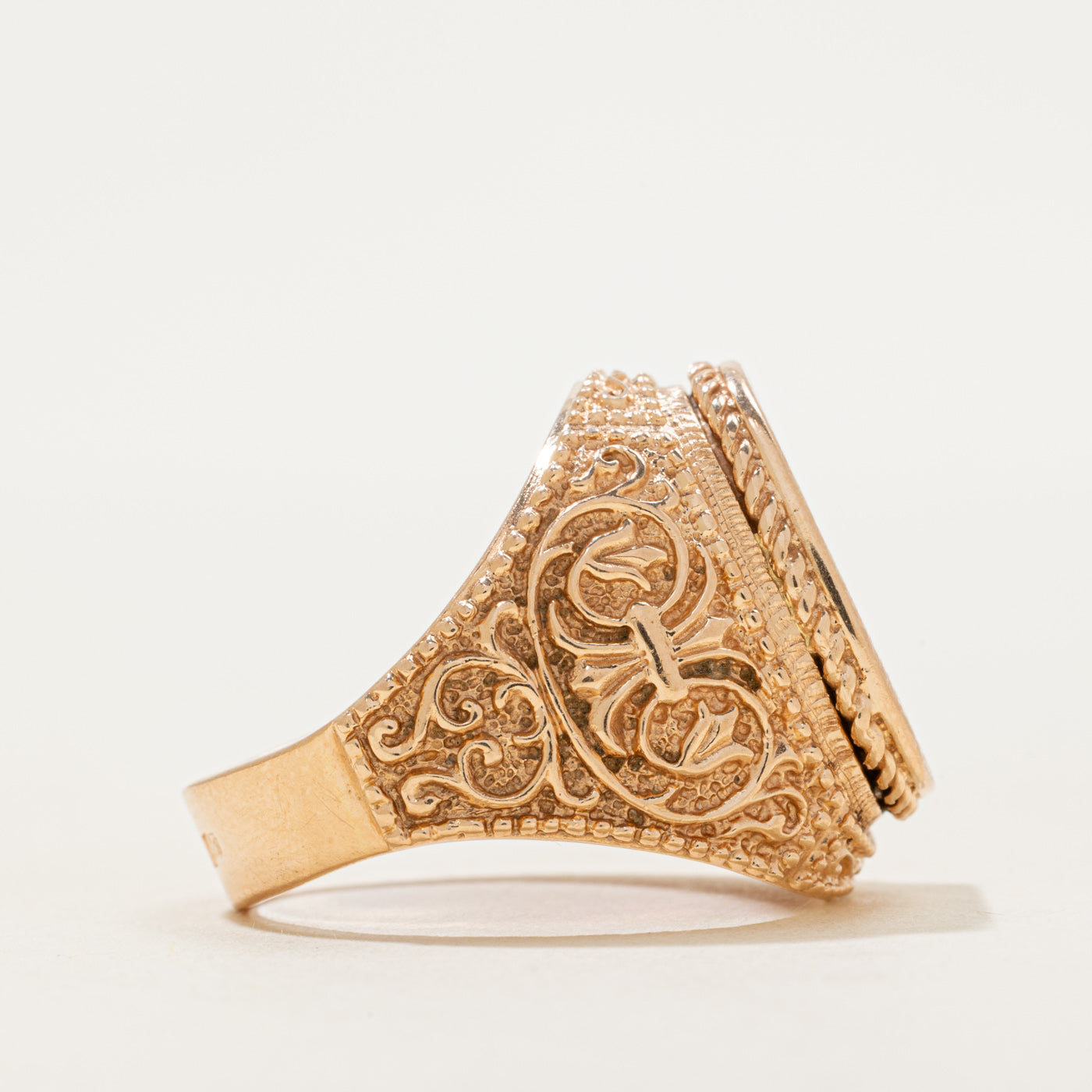 1978 Odesa Synthetic Ruby "B" Scrollwork Signet Ring | SZ 10.75