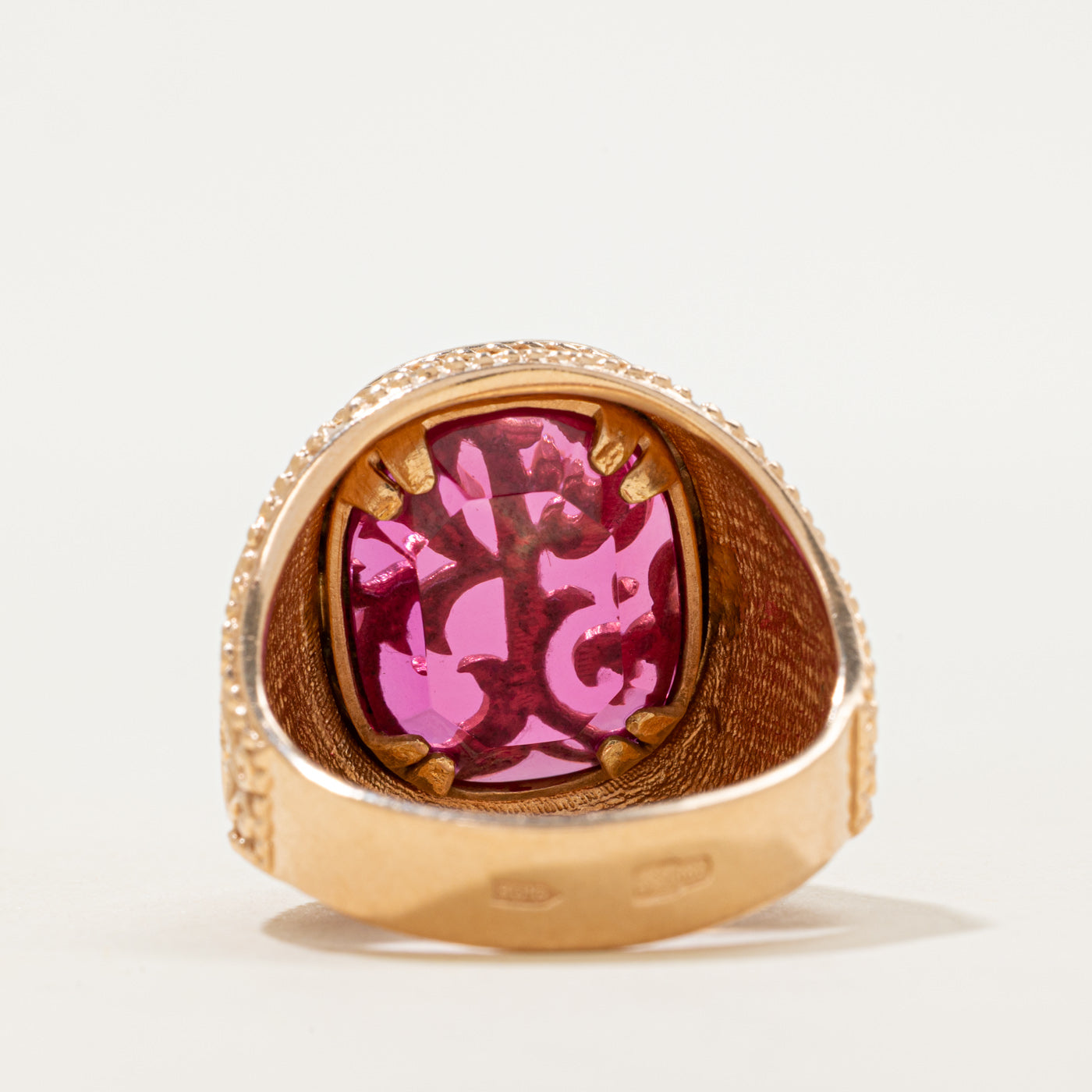 1978 Odesa Synthetic Ruby "B" Scrollwork Signet Ring | SZ 10.75