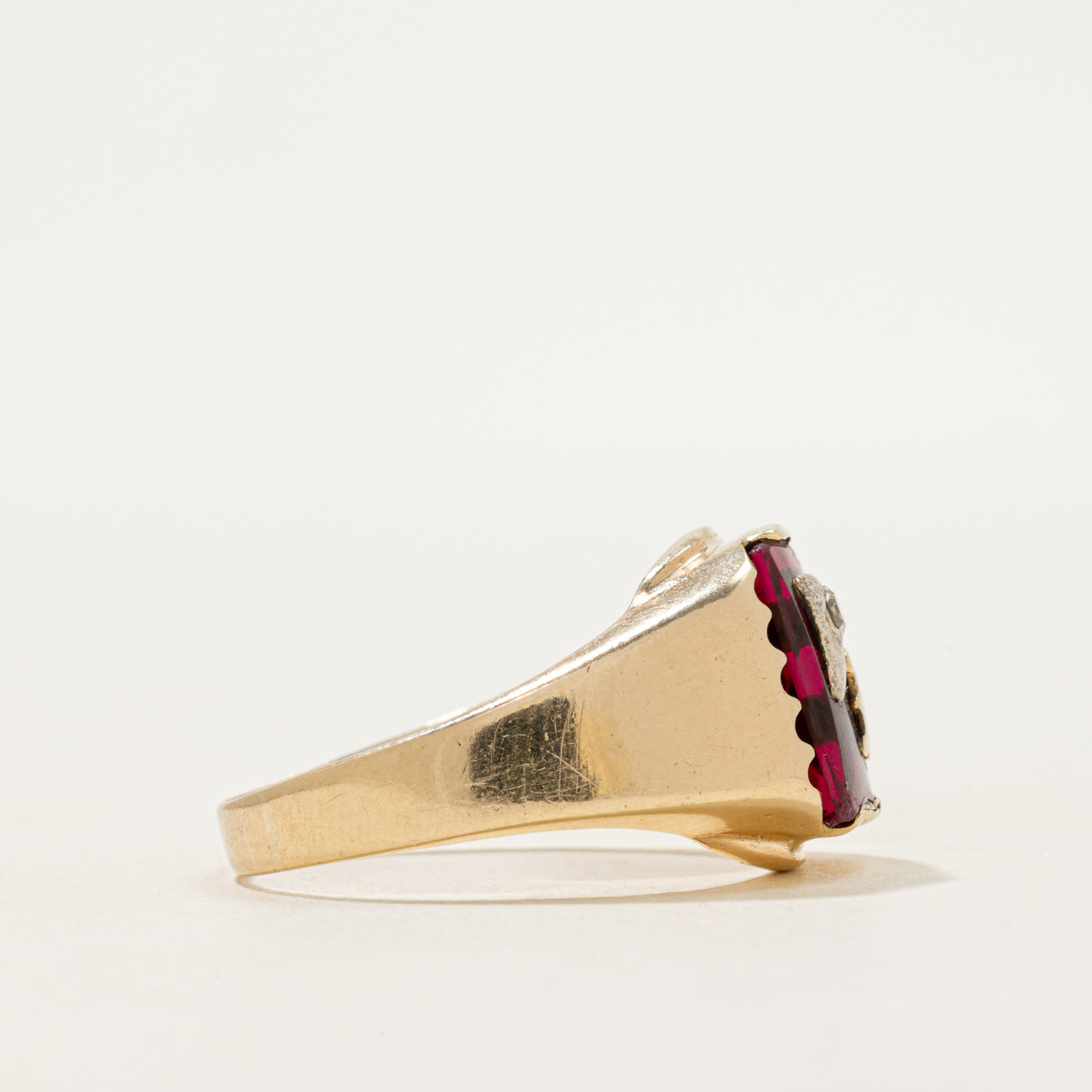 Synthetic Ruby & Natural Diamond "D" Signet Ring | SZ 10.5